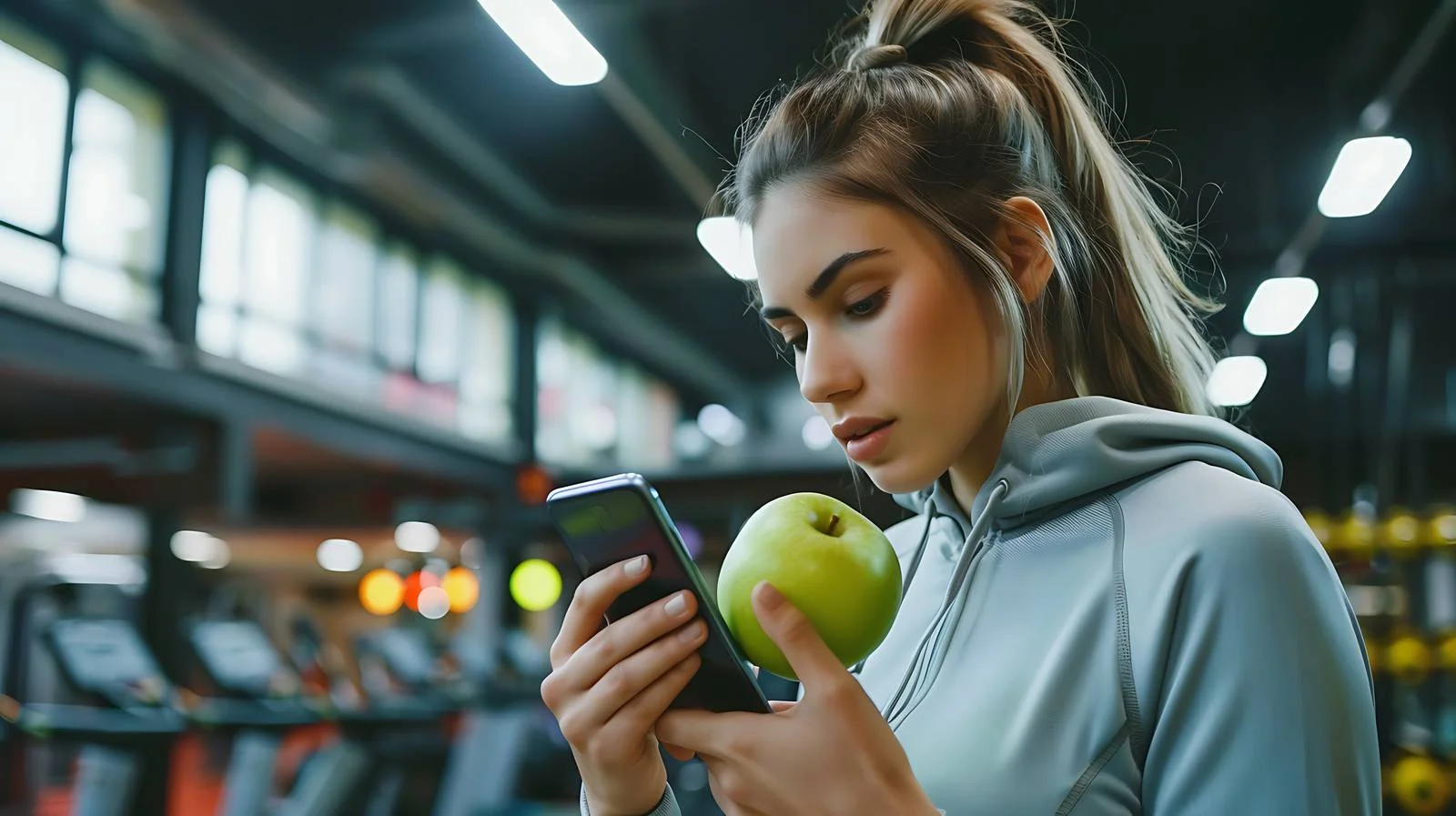 Girl with Green Apple in Fitness — free download from Dotvec