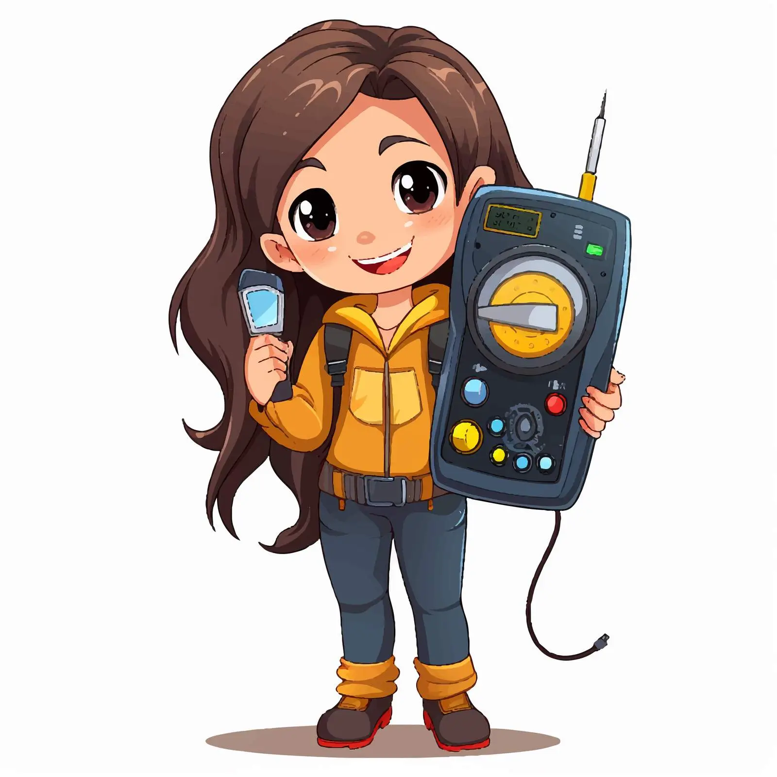 Girl Holding Multimeter Illustration on White Background — free download from Dotvec