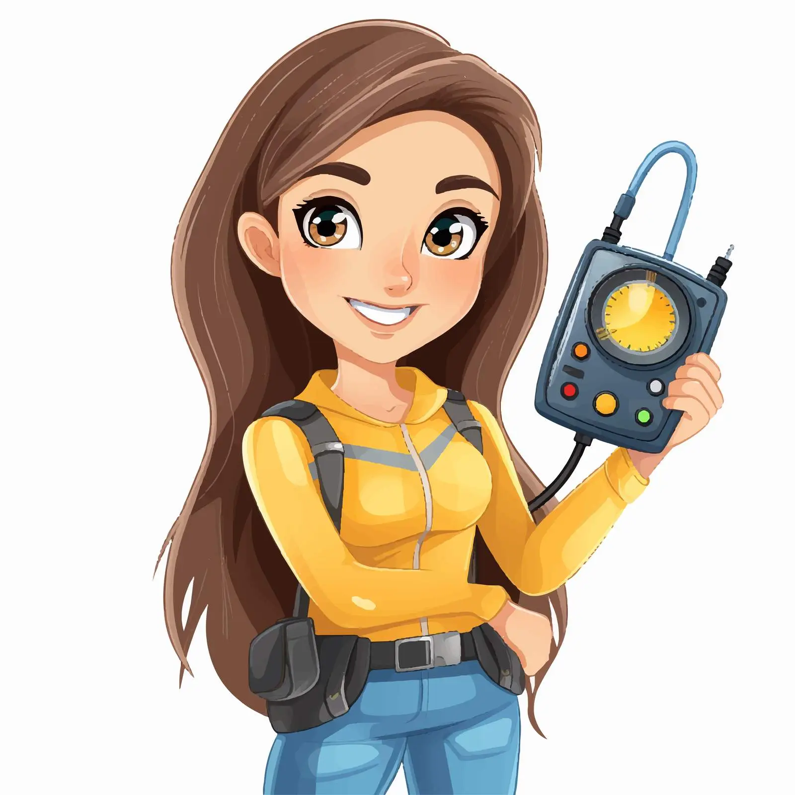 Girl Holding Multimeter Illustration on White Background — free download from Dotvec
