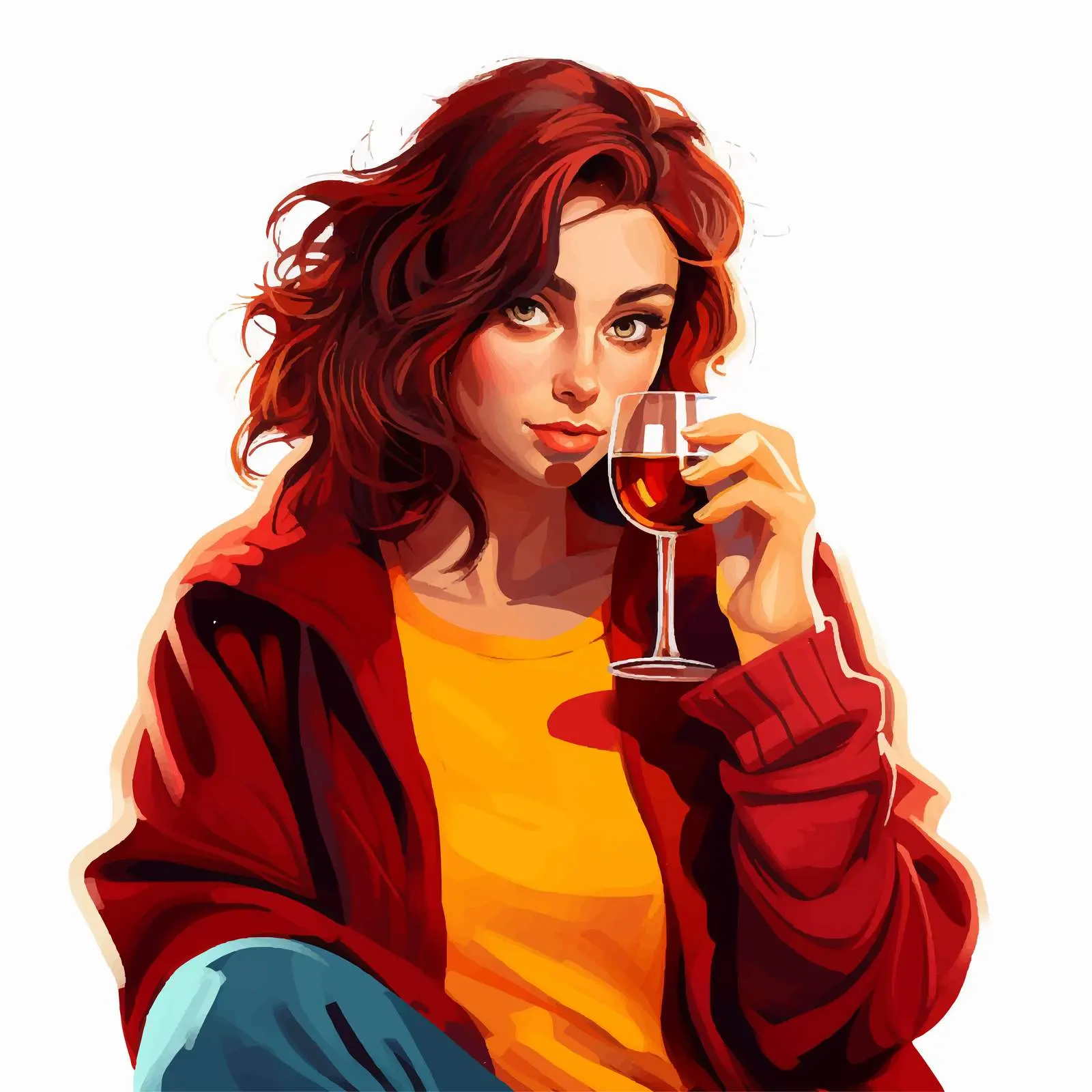Girl in Trendy Sweater Enjoying Red Wine — free download from Dotvec