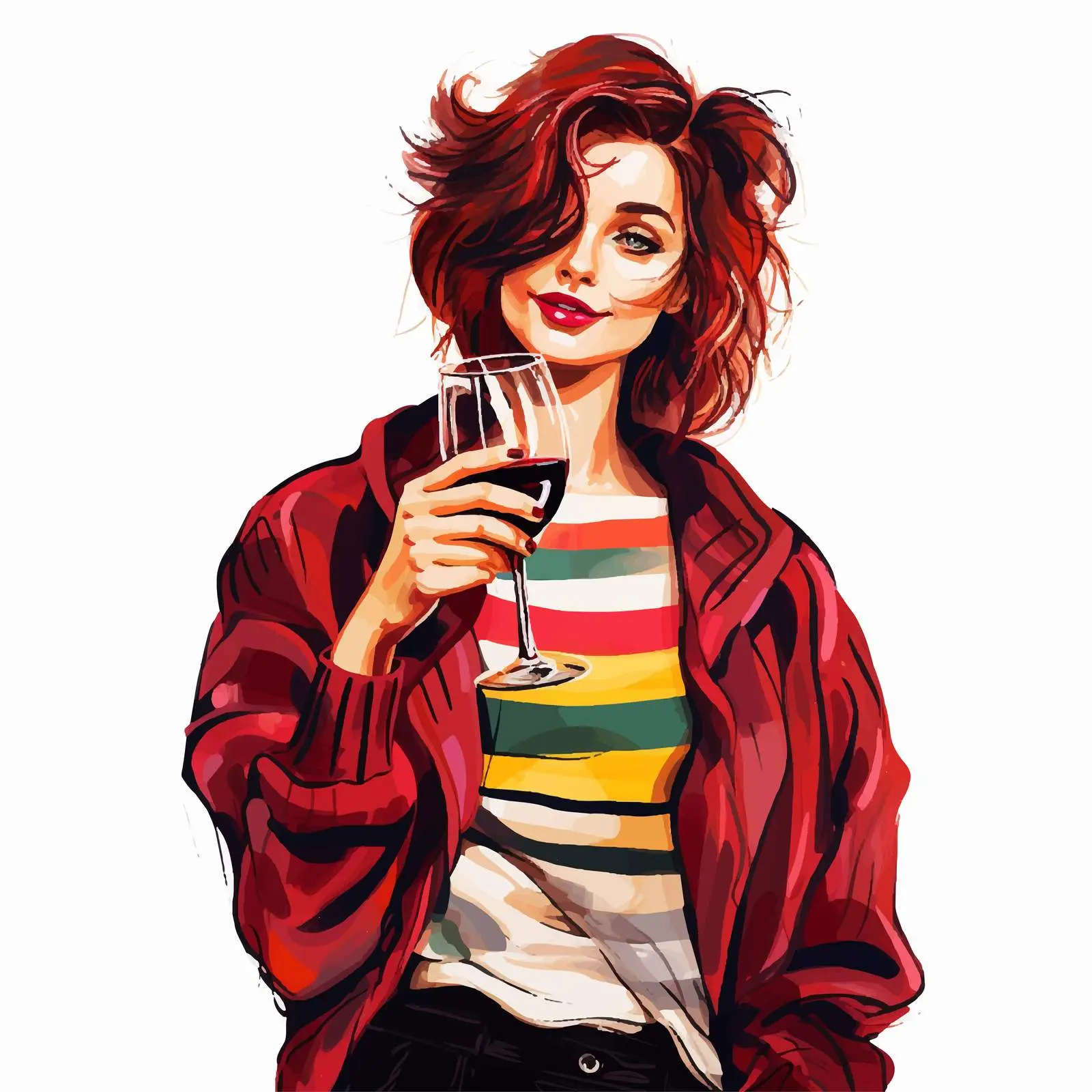 Girl in Trendy Sweater Enjoying Red Wine – free wine image from Dotvec