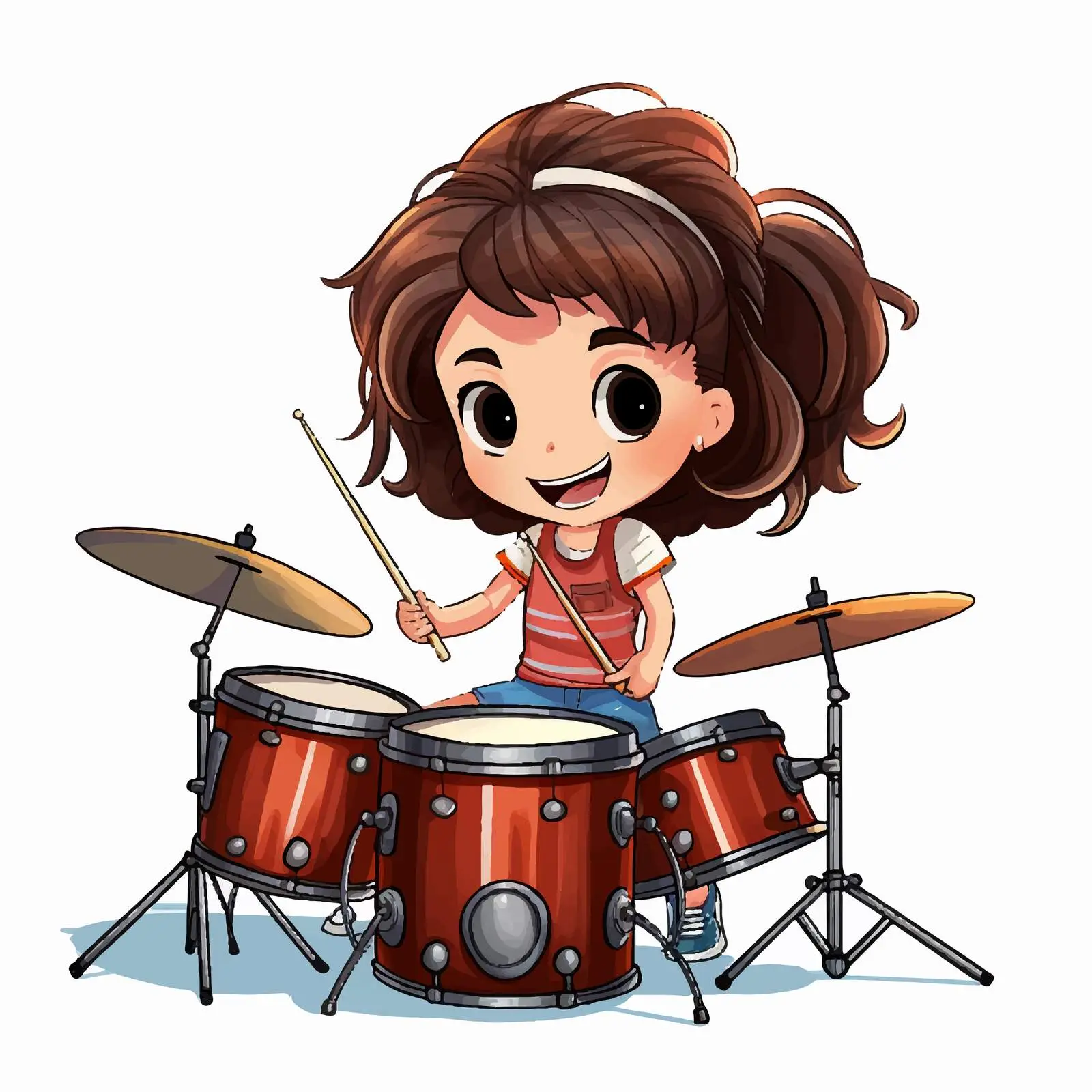 Girl Playing Drum Musical Instrument Illustration — free download from Dotvec