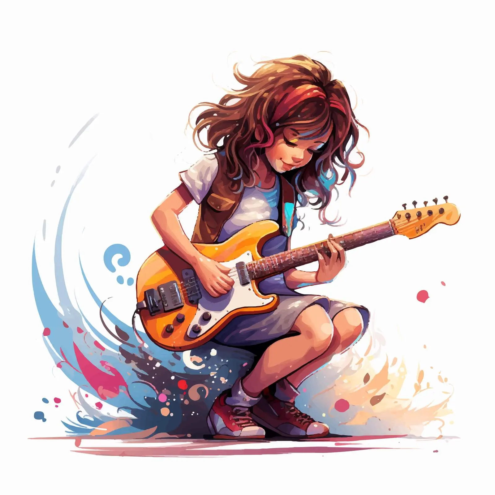 Girl Playing Electric Guitar Vector Illustration — free download from Dotvec