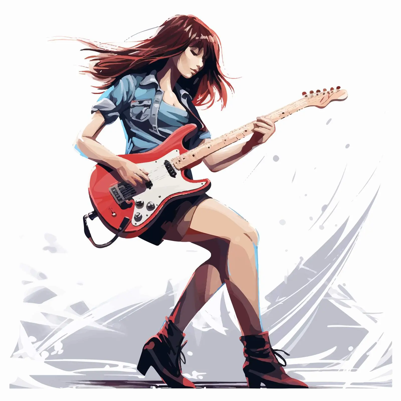 Girl Playing Electric Guitar Illustration — free download from Dotvec