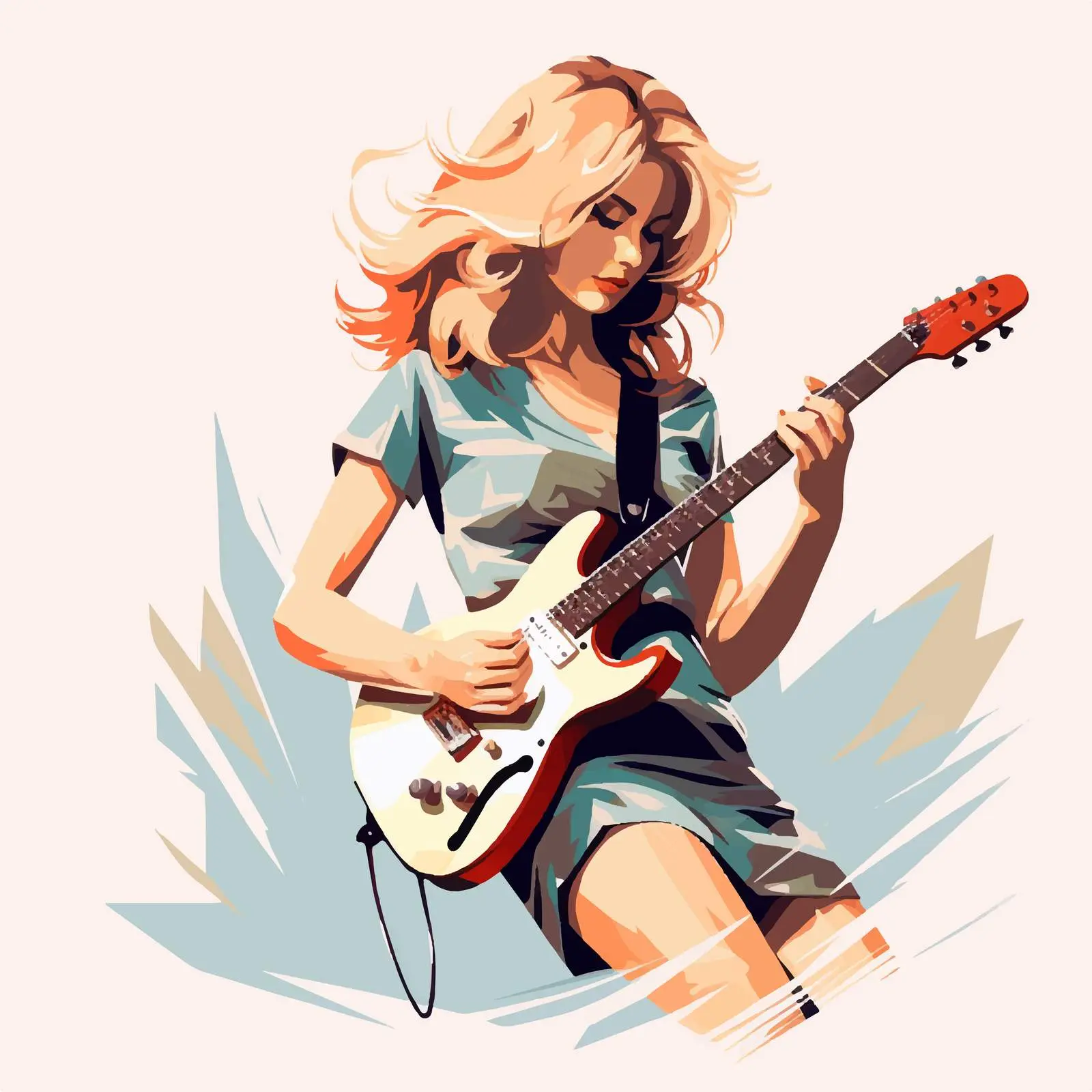 Girl Playing Electric Guitar Vector Illustration — free download from Dotvec