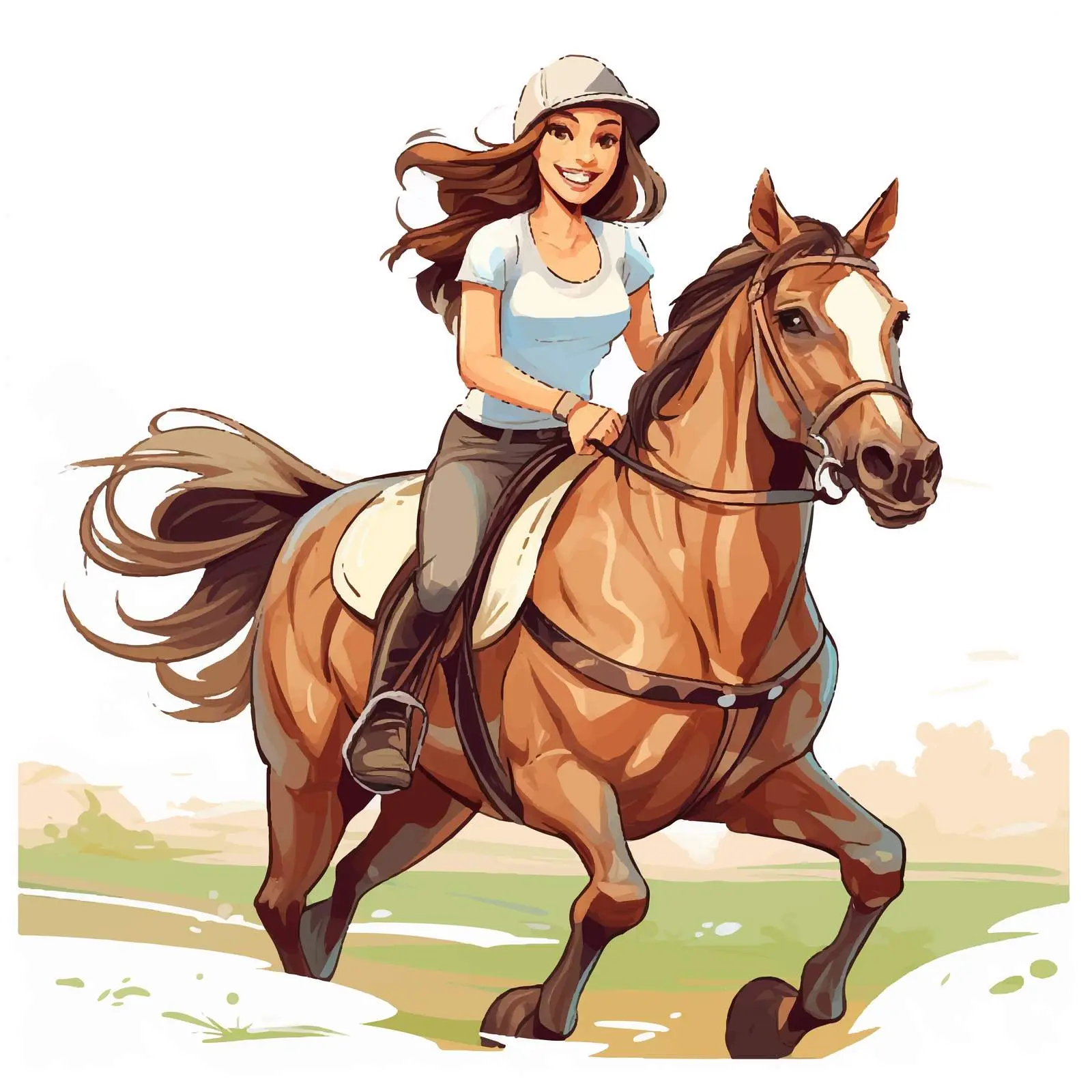 Girl Riding Horse at Racecourse Illustration — free download from Dotvec