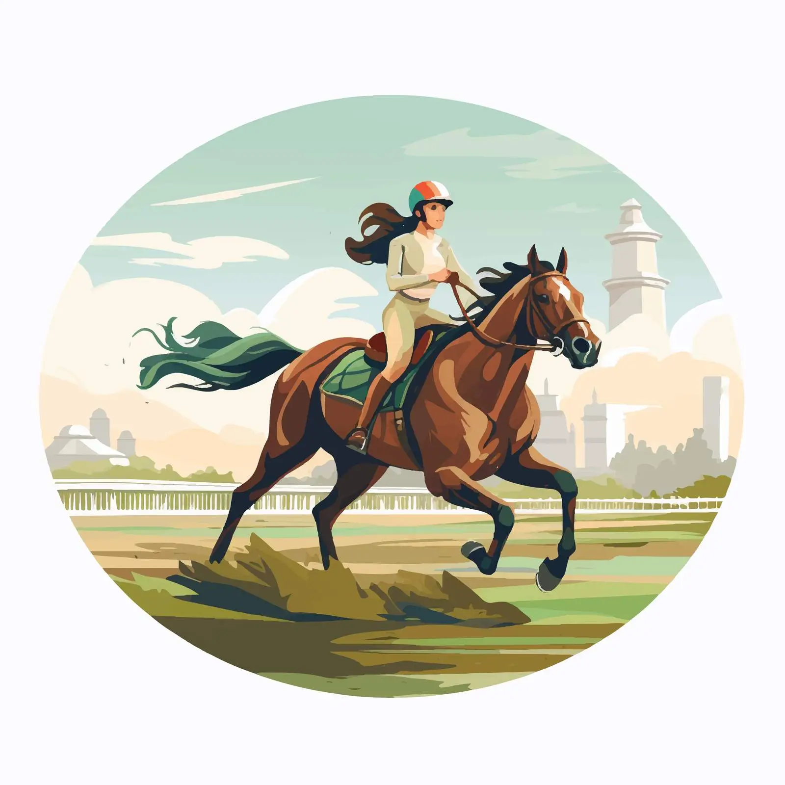 Girl Riding Horse at Racecourse Illustration — free download from Dotvec