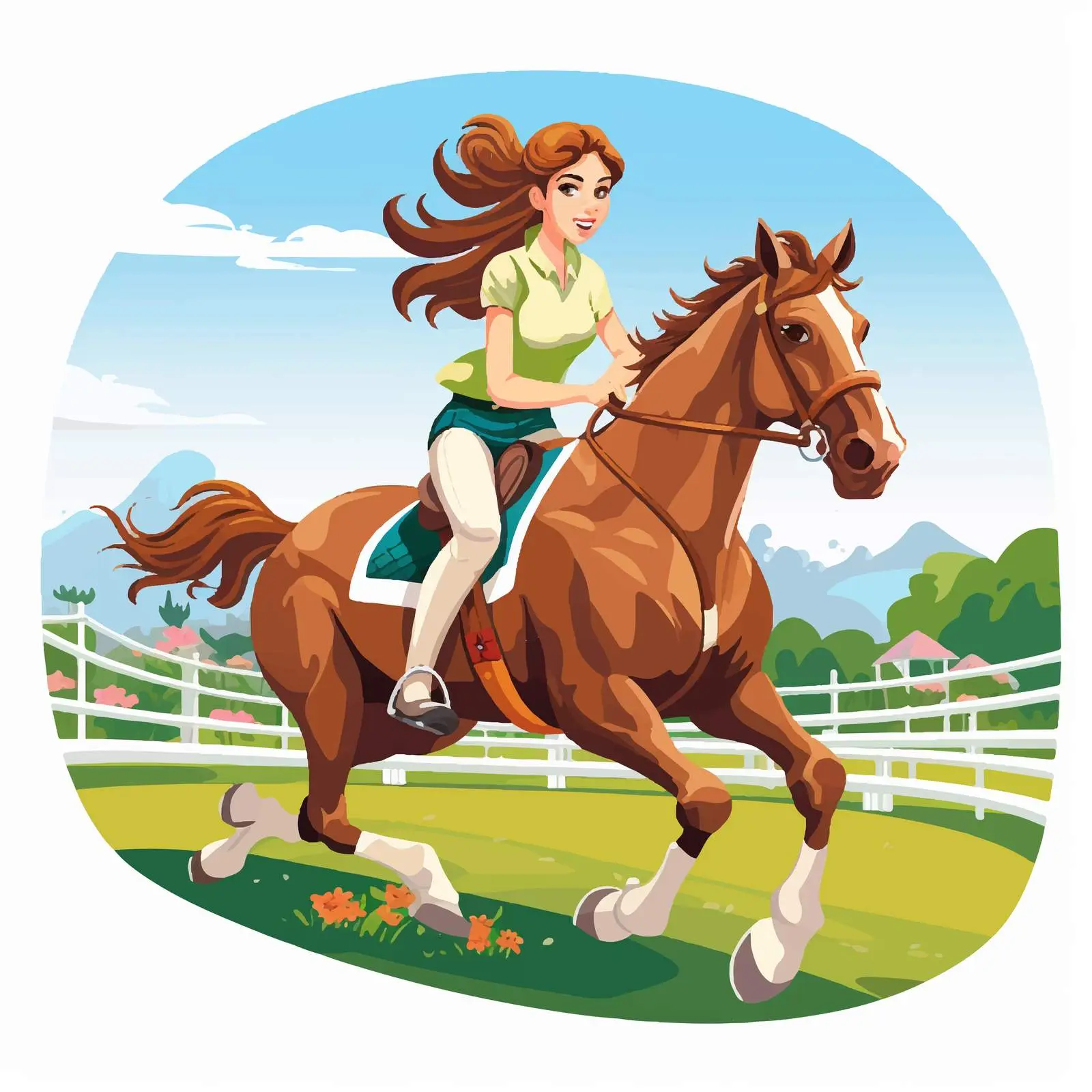 Girl Riding Horse at Racecourse Illustration — free download from Dotvec