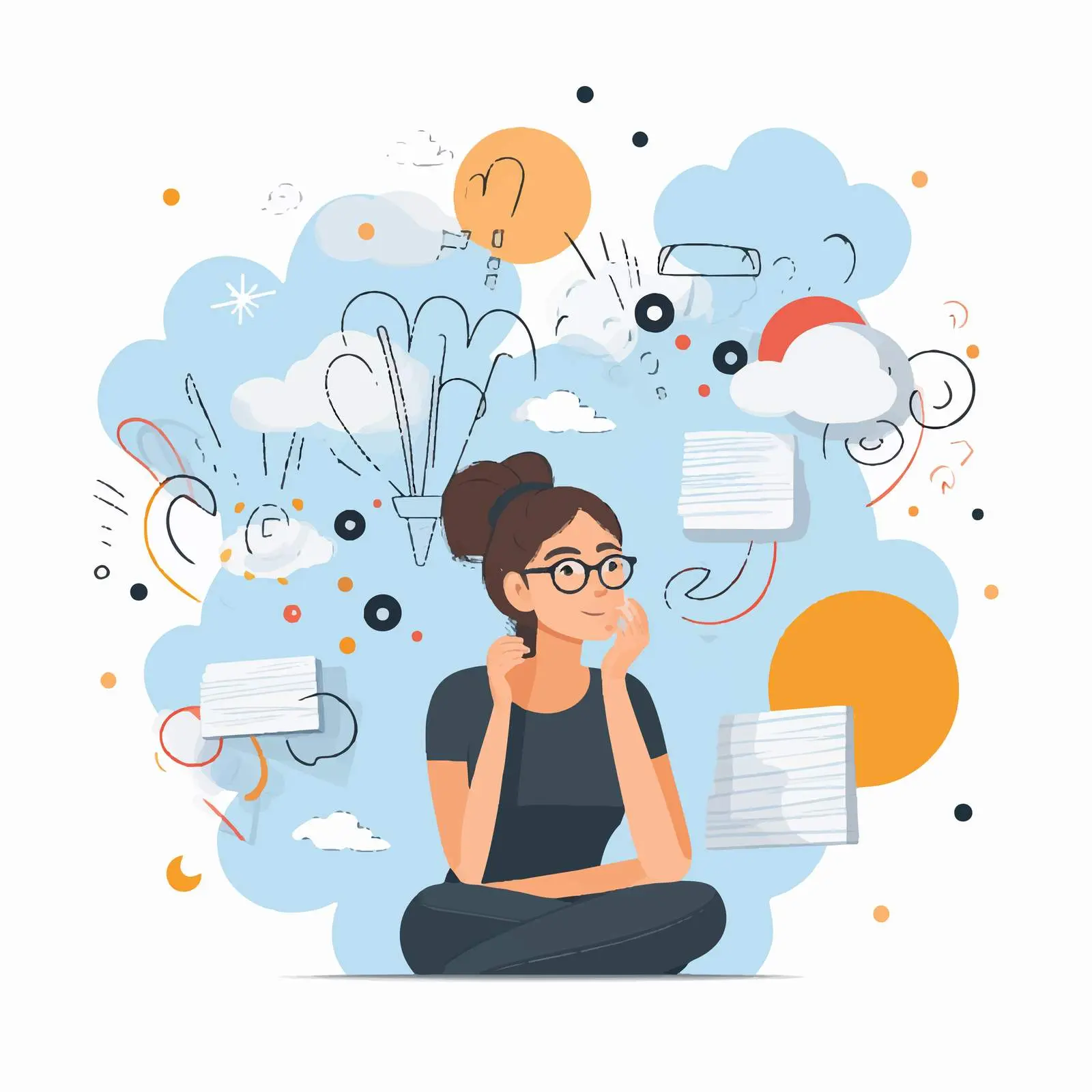Creative Girl Thinking with Callouts Illustration – free callouts image from Dotvec