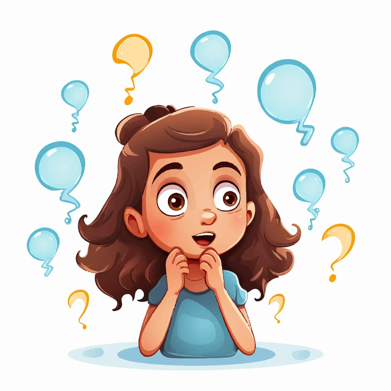 Girl Thinking with Question Mark - Vector Illustration — free download from Dotvec
