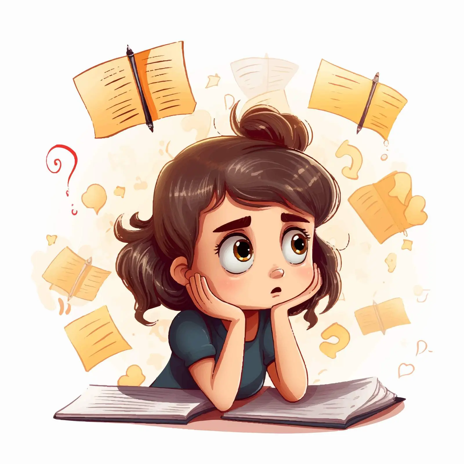 Girl Thinking with Question Mark Illustration — free download from Dotvec