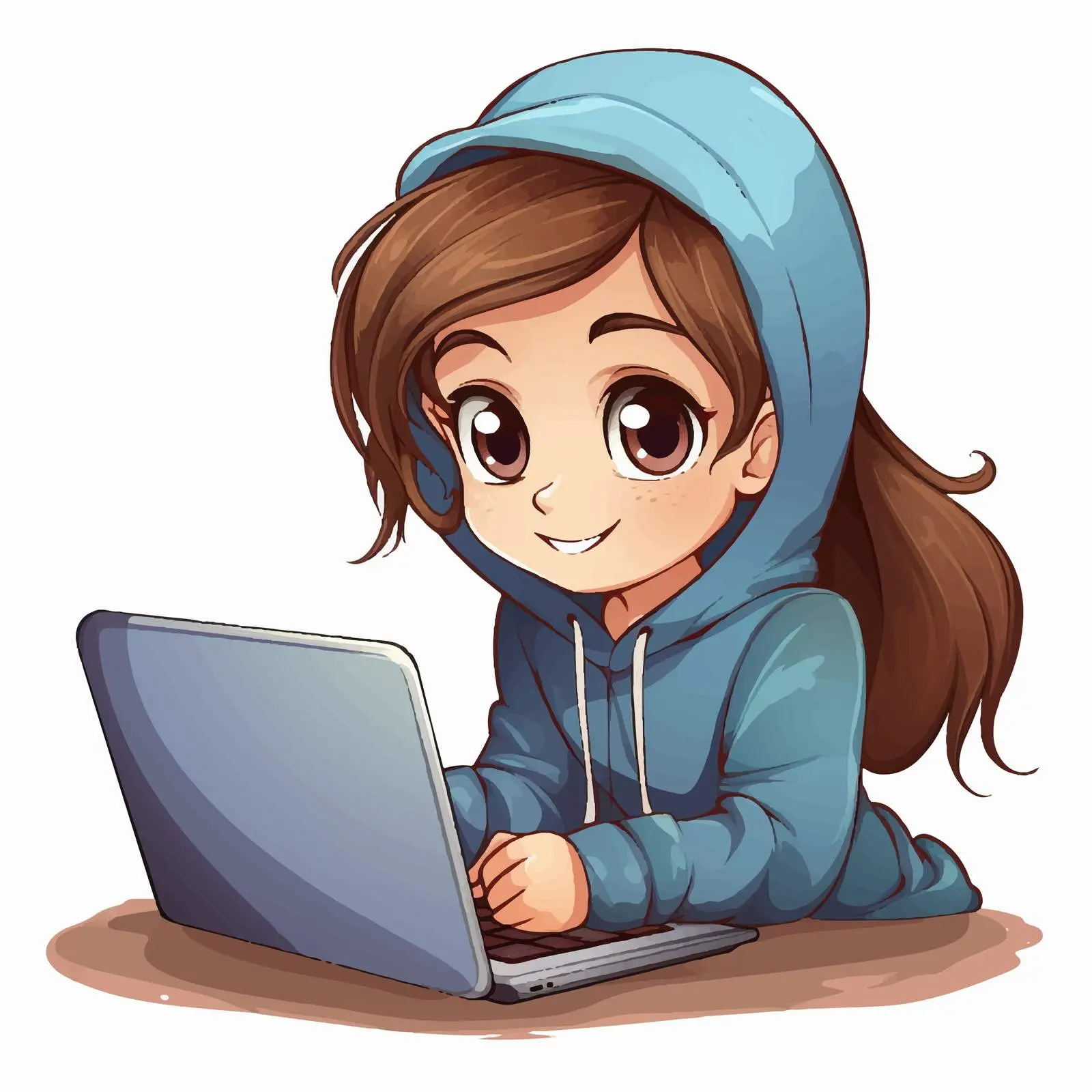 Girl Using Laptop Cartoon Illustration — free download from Dotvec