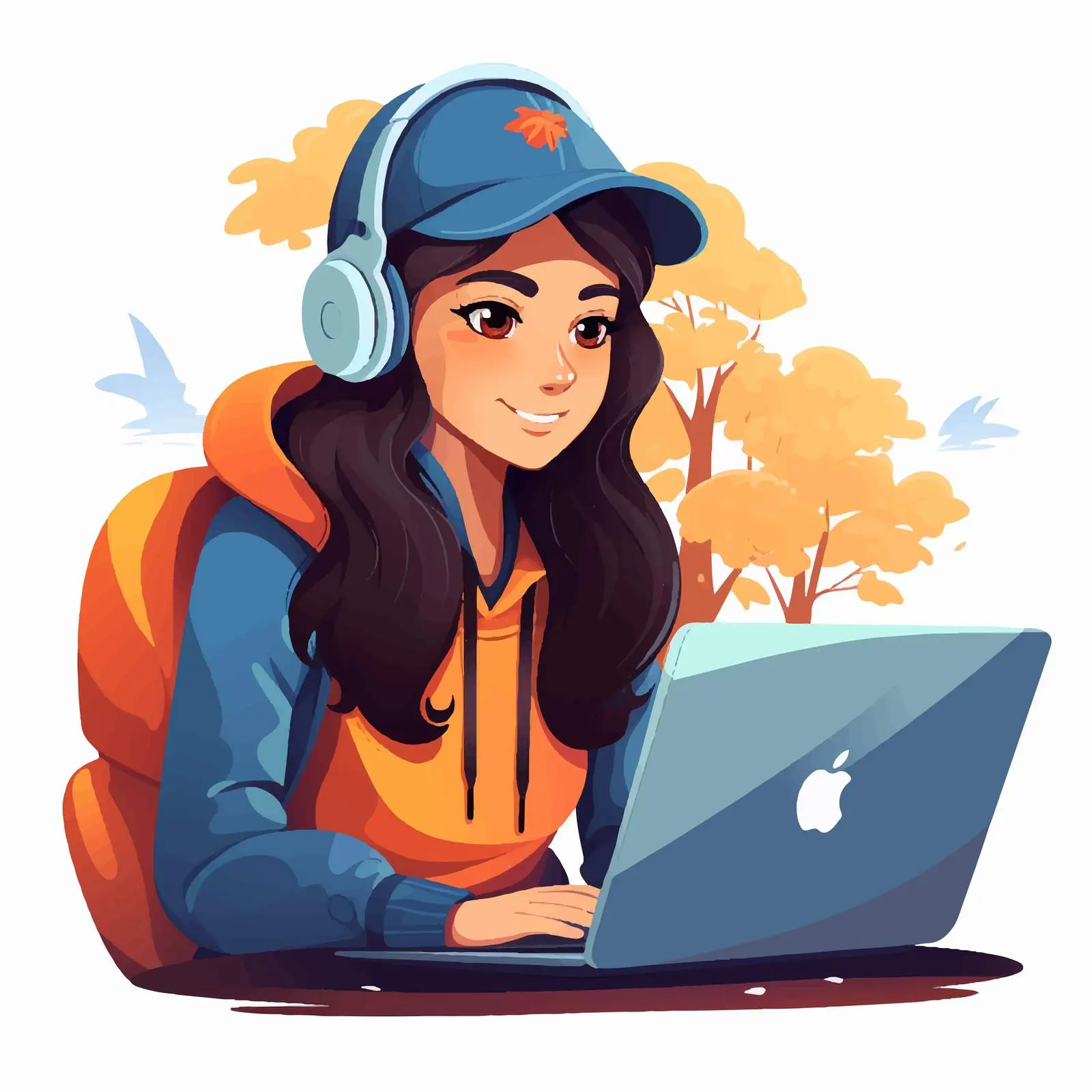 Cartoon Girl Using Laptop Illustration — free download from Dotvec