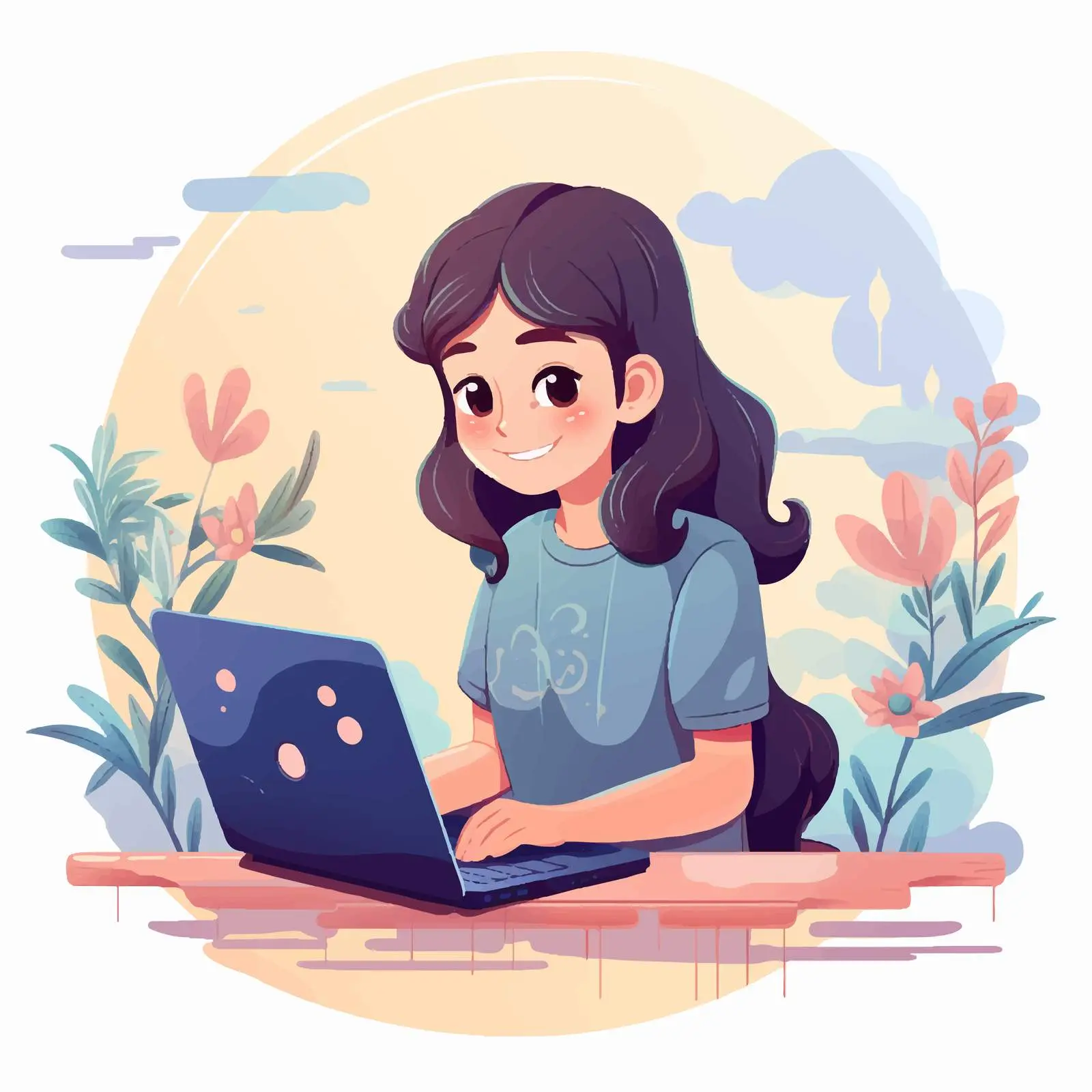 Girl Using Laptop for Online Distance Learning — free download from Dotvec