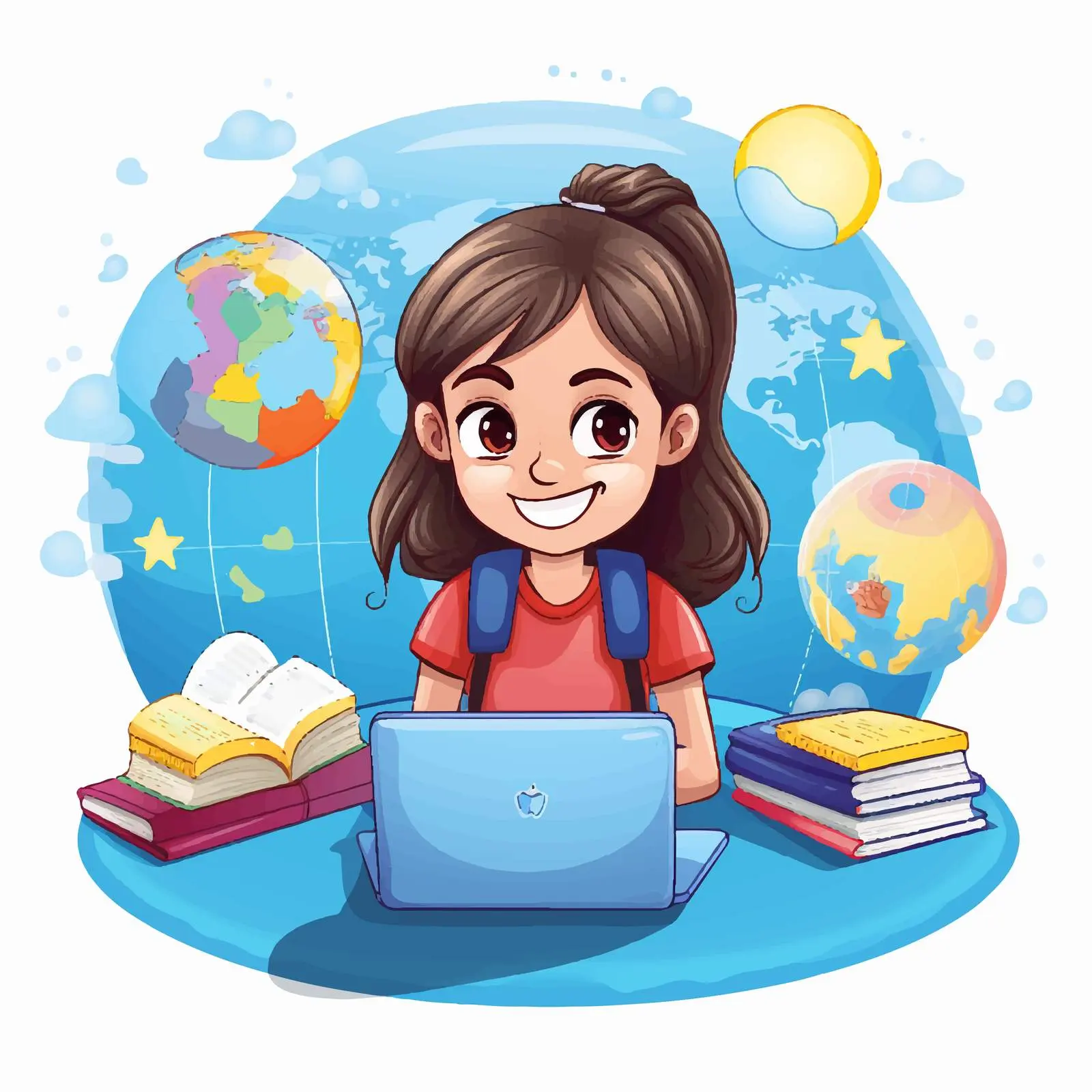 Girl Learning Online with Laptop Illustration — free download from Dotvec