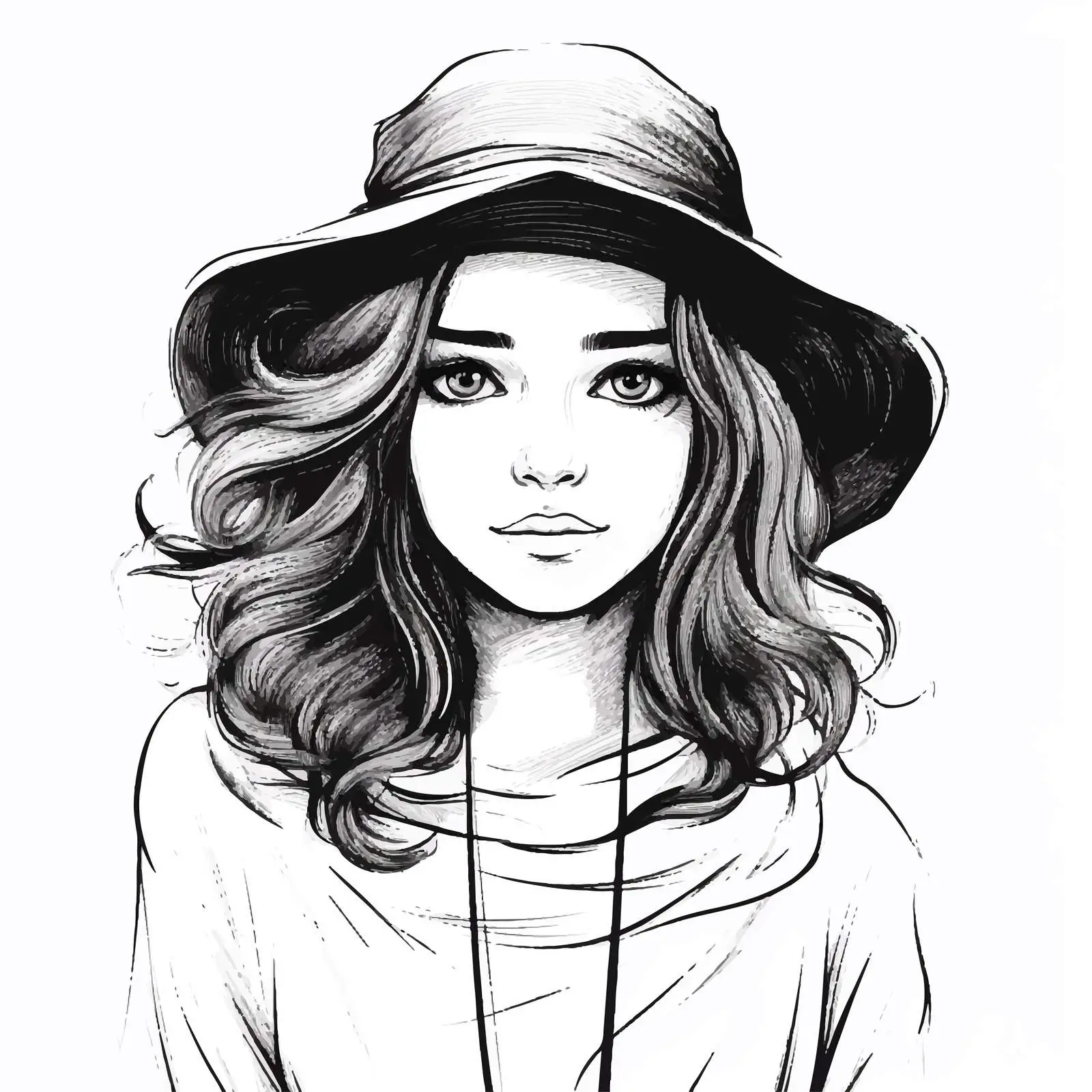 Cartoon Character Girl Wearing Hat Doodle Style — free download from Dotvec