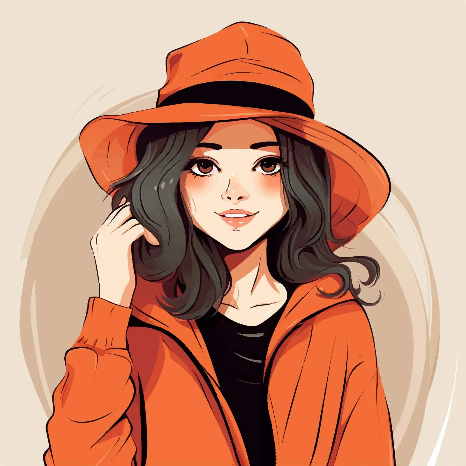 Cartoon Girl in Hat Hand-Drawn Doodle Vector — free download from Dotvec