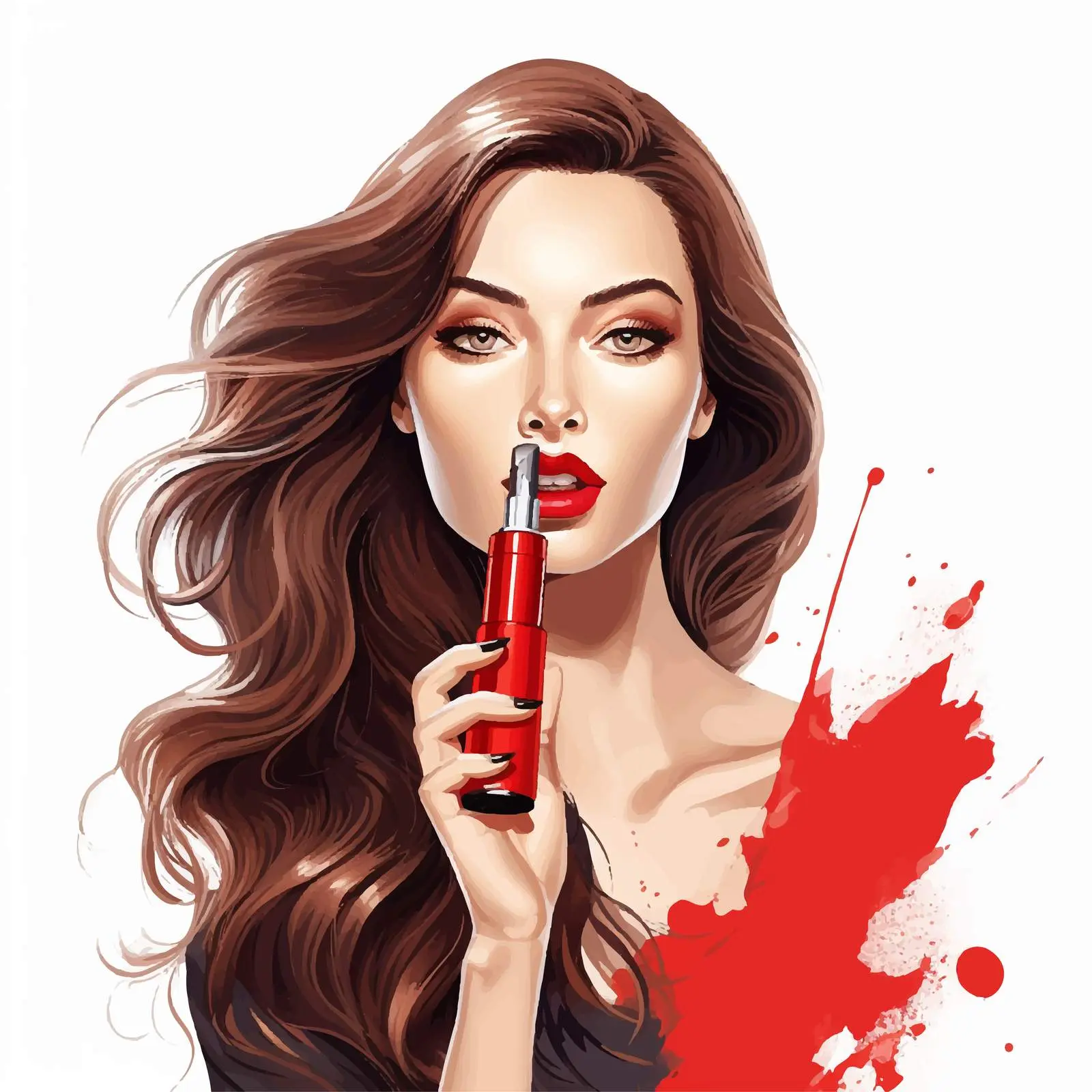 Girl Applying Red Lipstick with Long Hair — free download from Dotvec