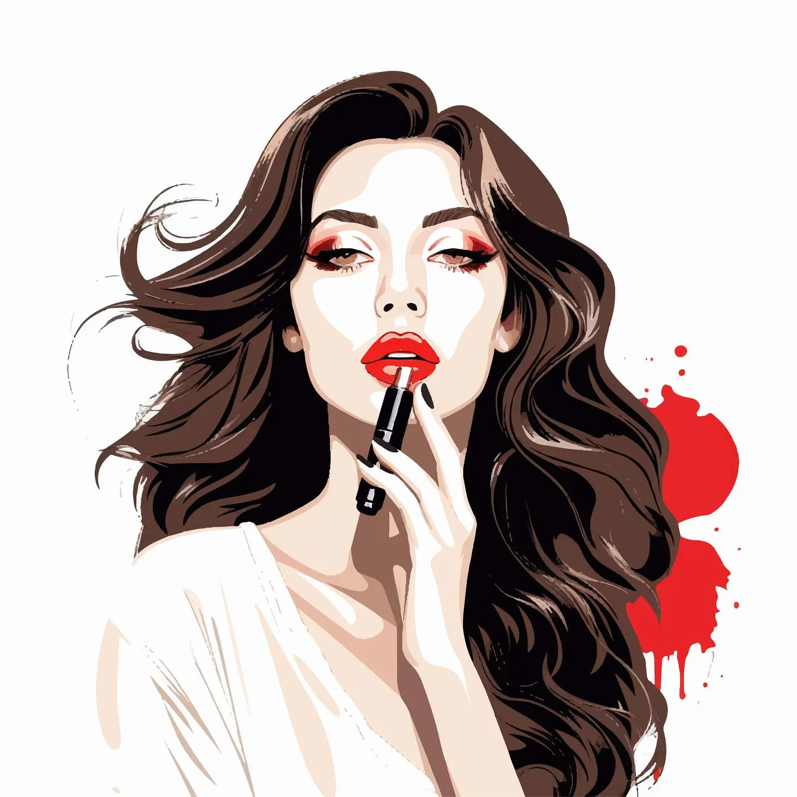 Girl Applying Red Lipstick with Long Hair — free download from Dotvec
