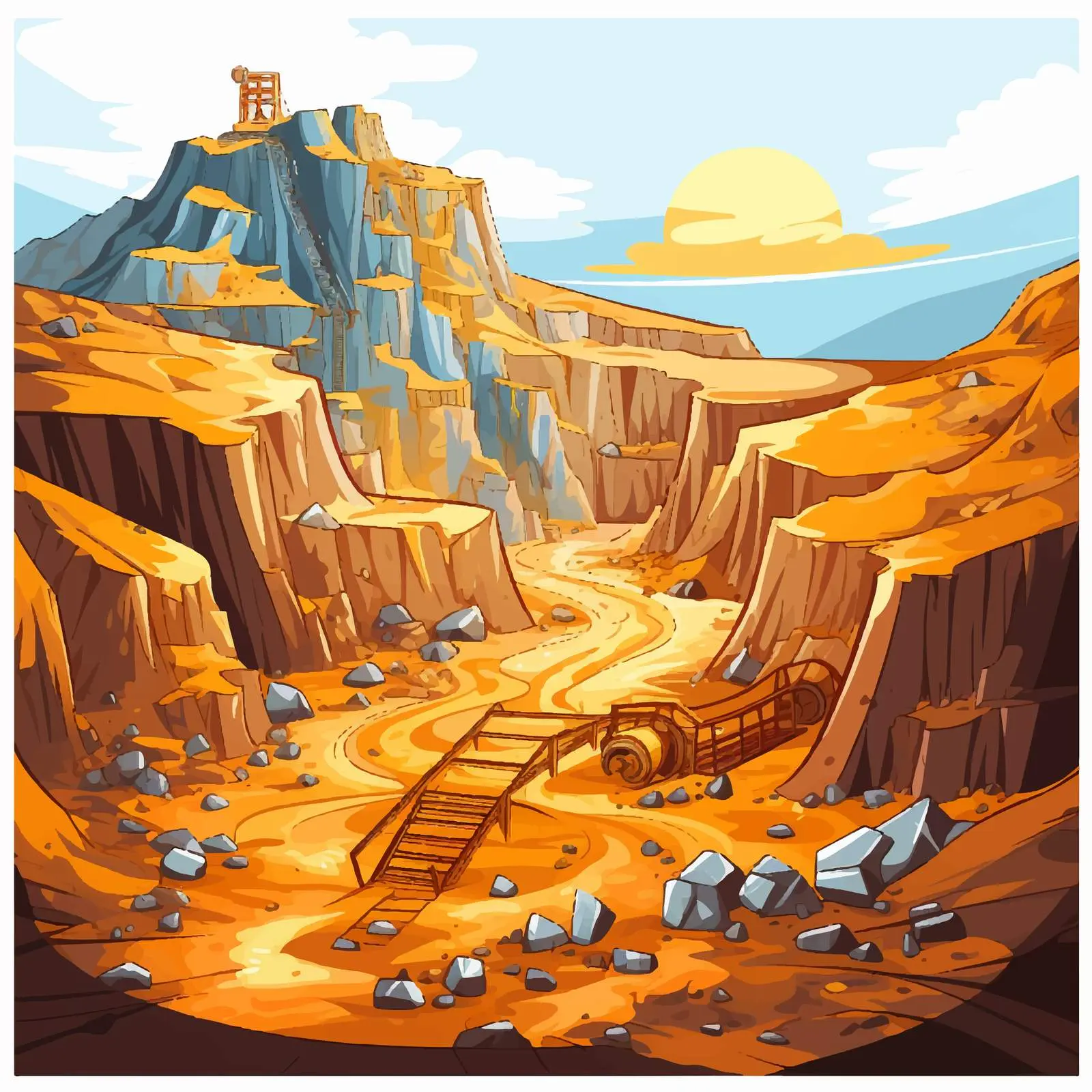 Cartoon Gold Mine Landscape Vector Illustration — free download from Dotvec