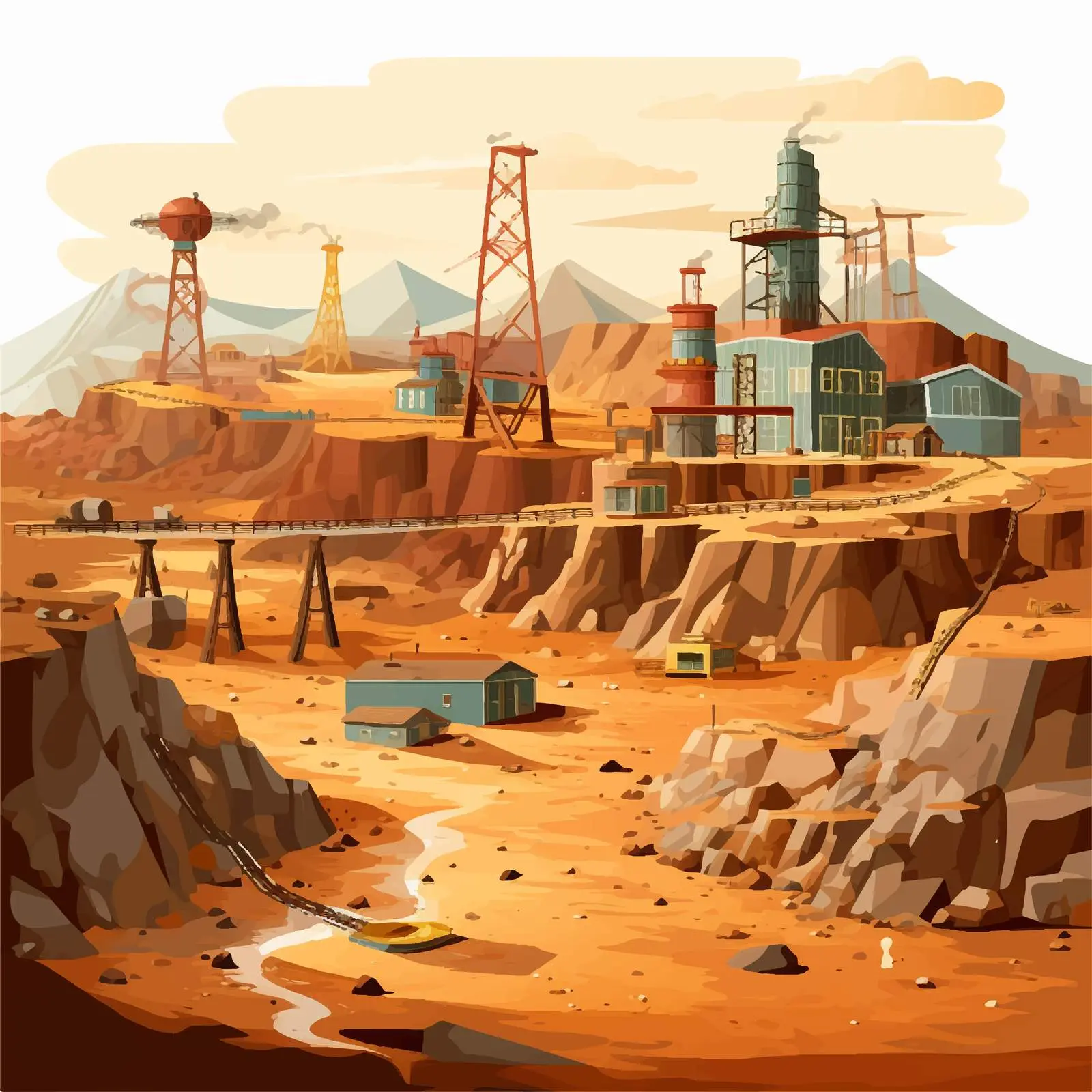 Cartoon Gold Mine Landscape Vector Illustration – free vibrant artwork image from Dotvec
