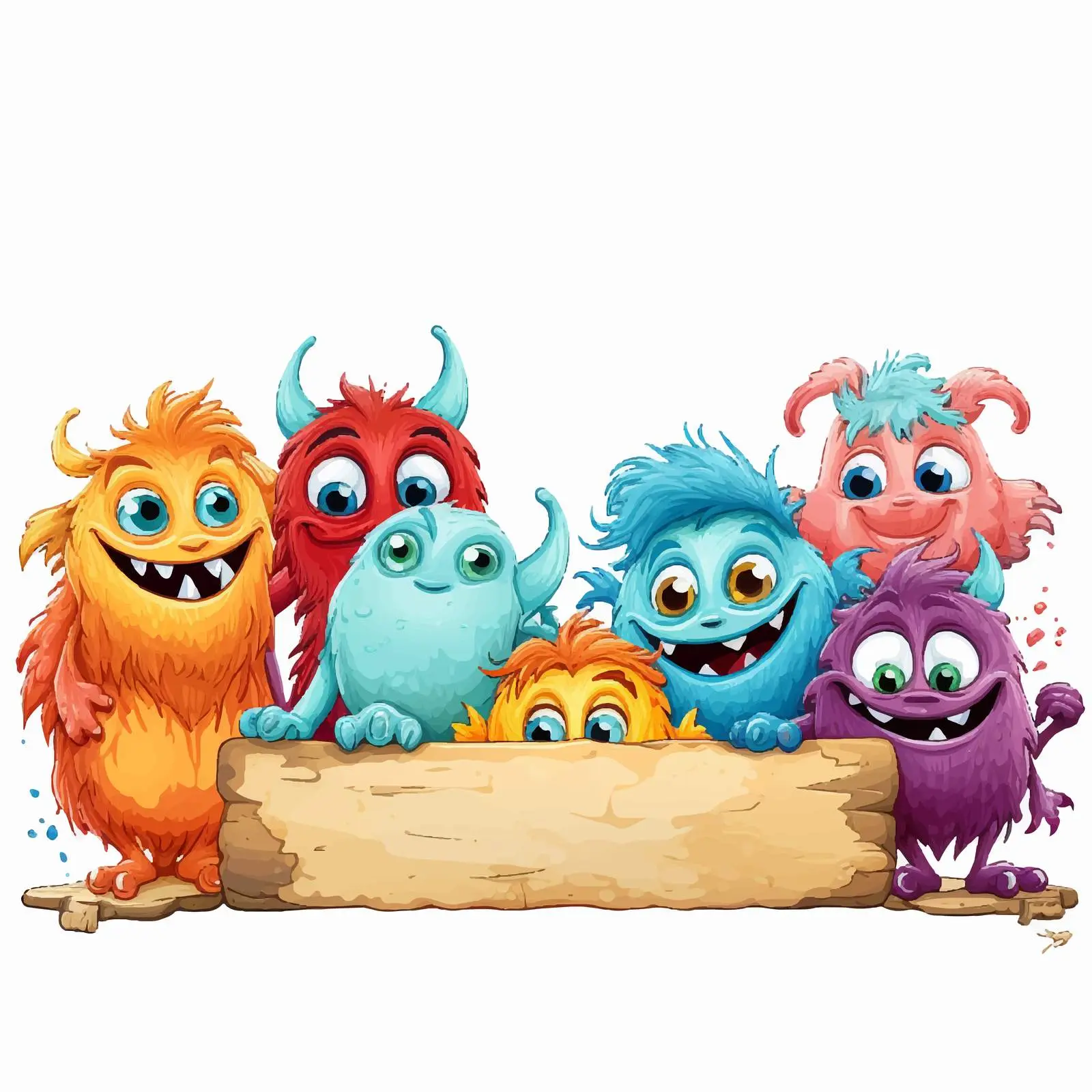 Adorable Monsters with Wooden Sign — free download from Dotvec