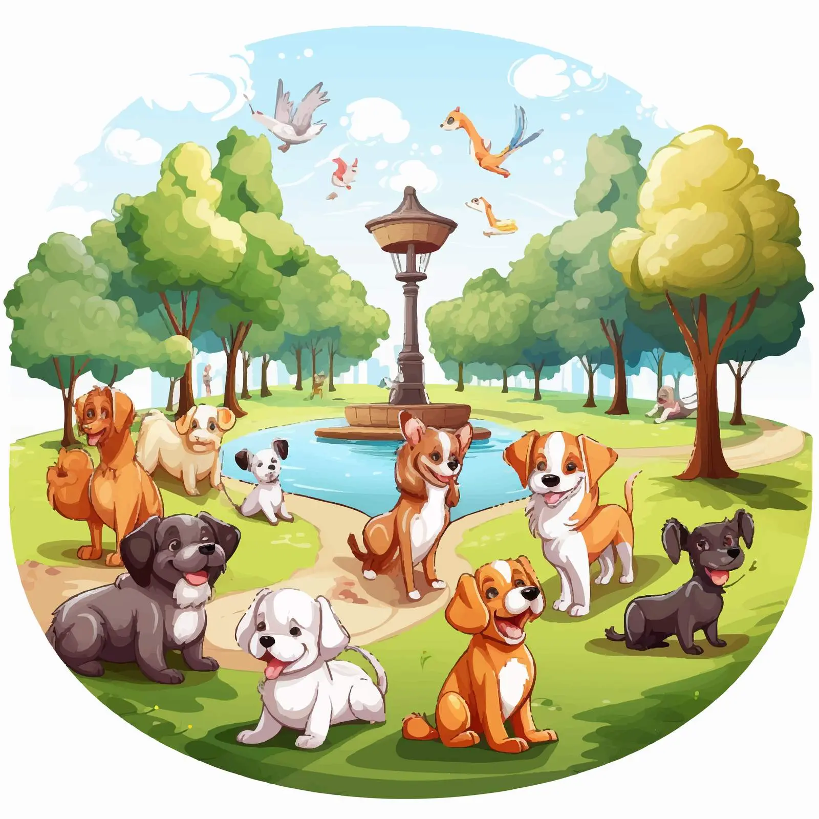 Dogs Playing and Exploring in the Park – free leash image from Dotvec