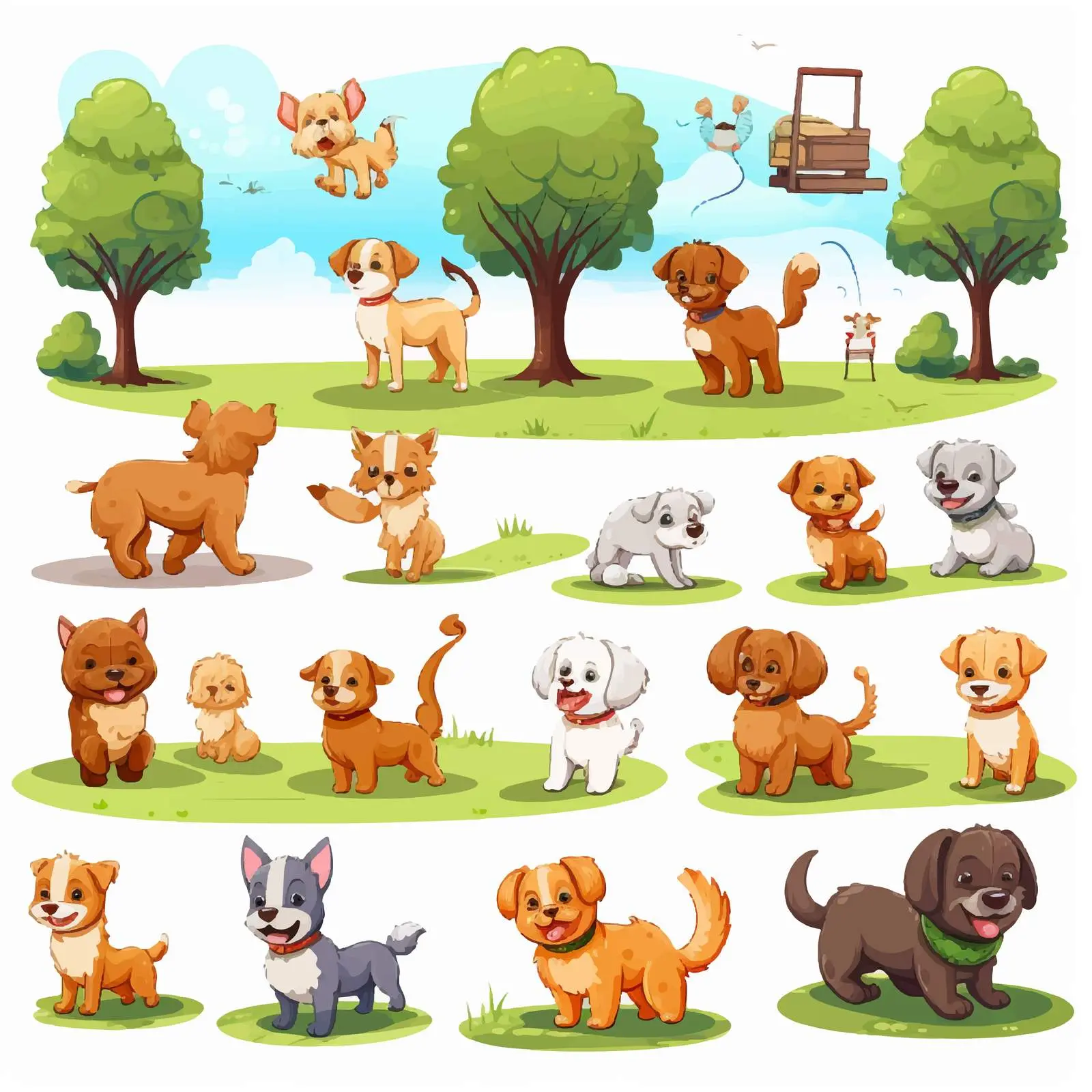 Dogs Playing and Exploring in the Park — free download from Dotvec