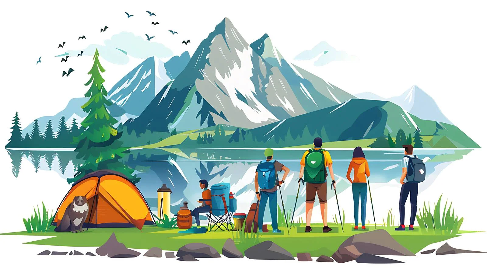 Friends Camping Near Lake — free download from Dotvec