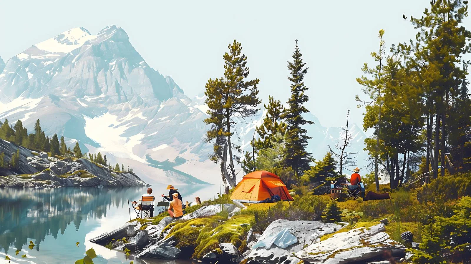 Friends Camping by Lake — free download from Dotvec