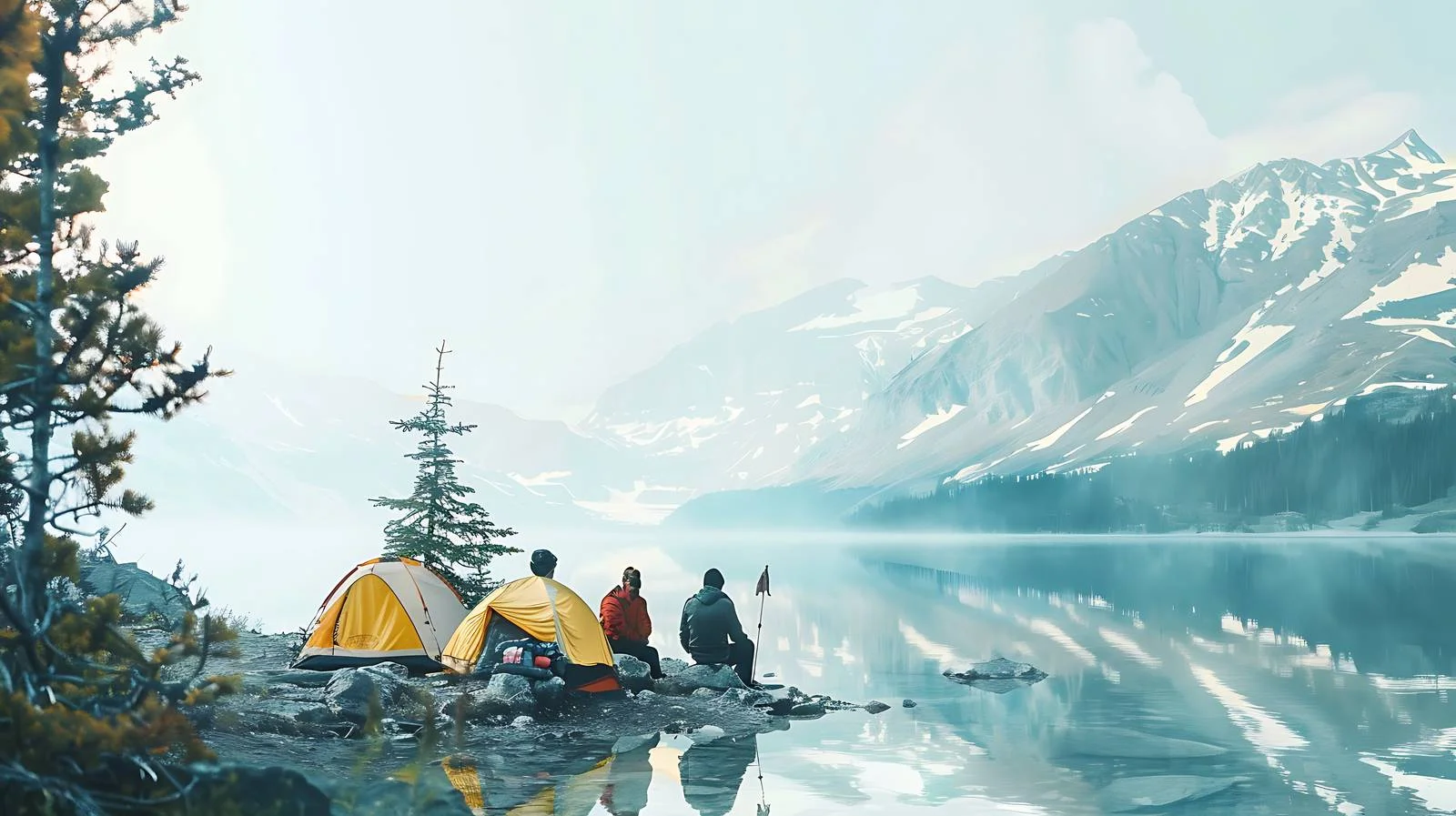 Friends Traveling and Camping by Lake — free download from Dotvec