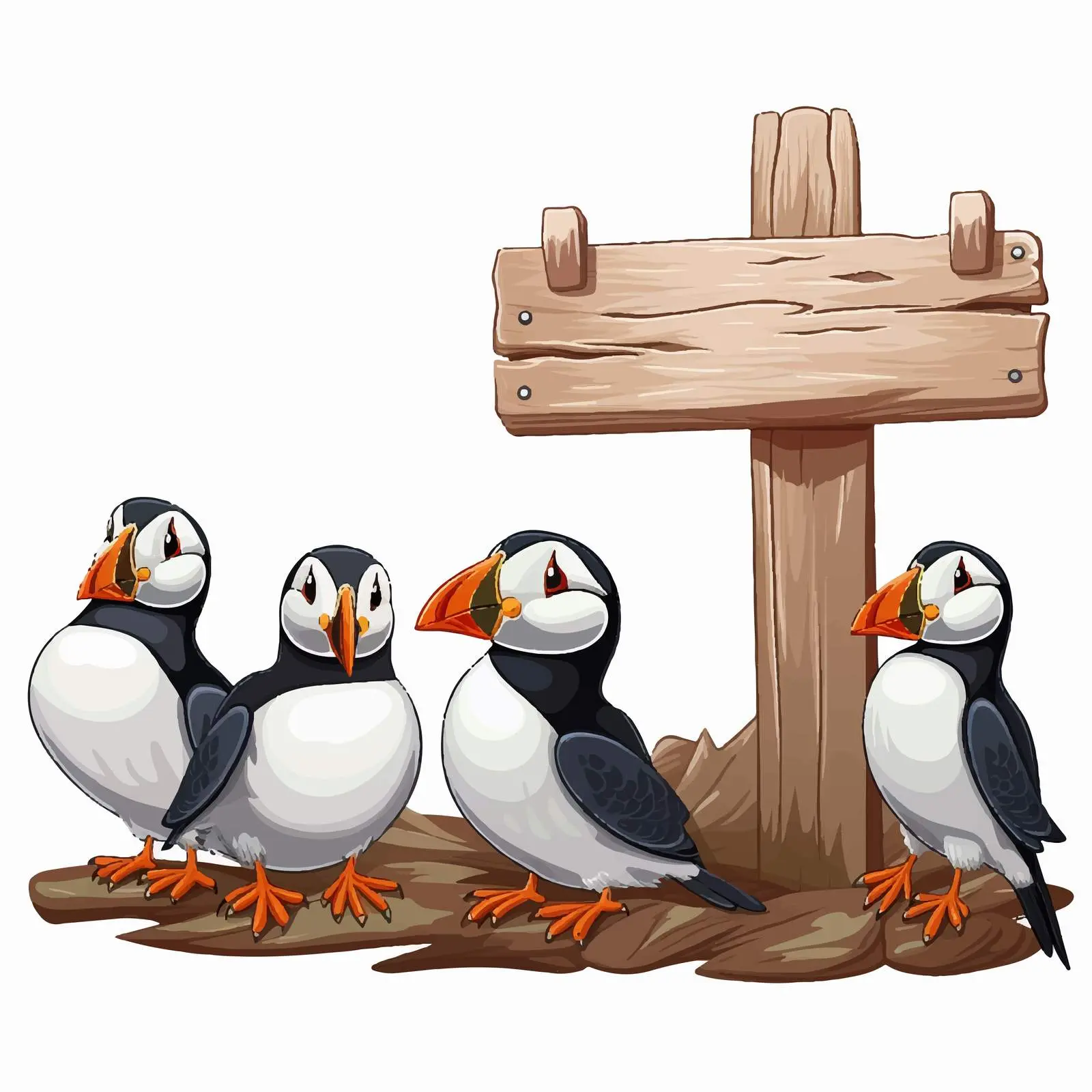 Puffin Birds Near Wooden Signboard — free download from Dotvec