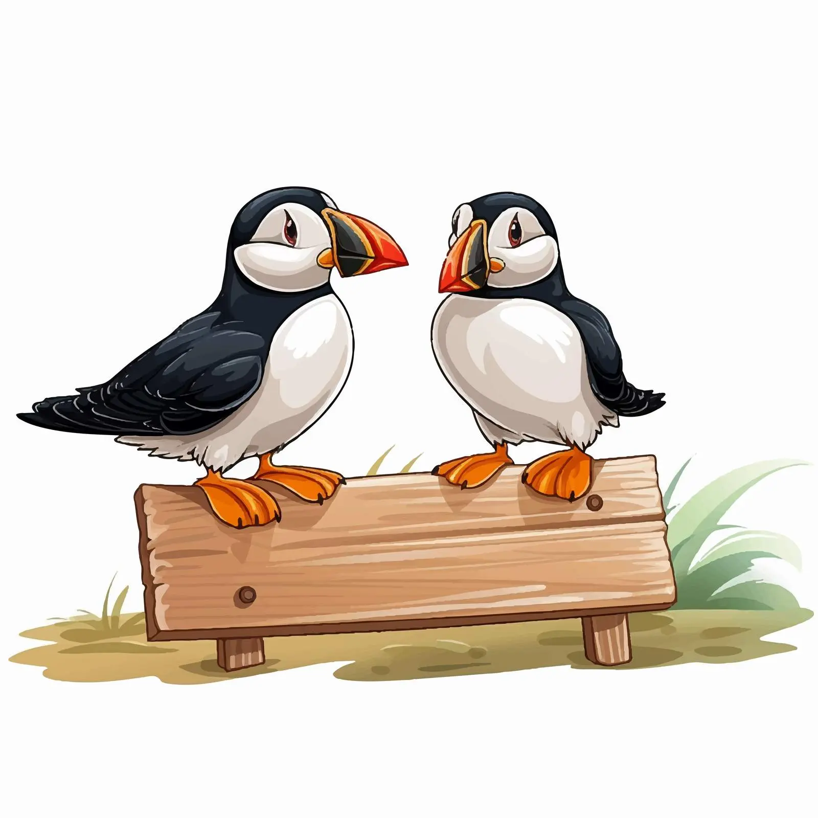 Puffin Birds by Wooden Signboard — free download from Dotvec