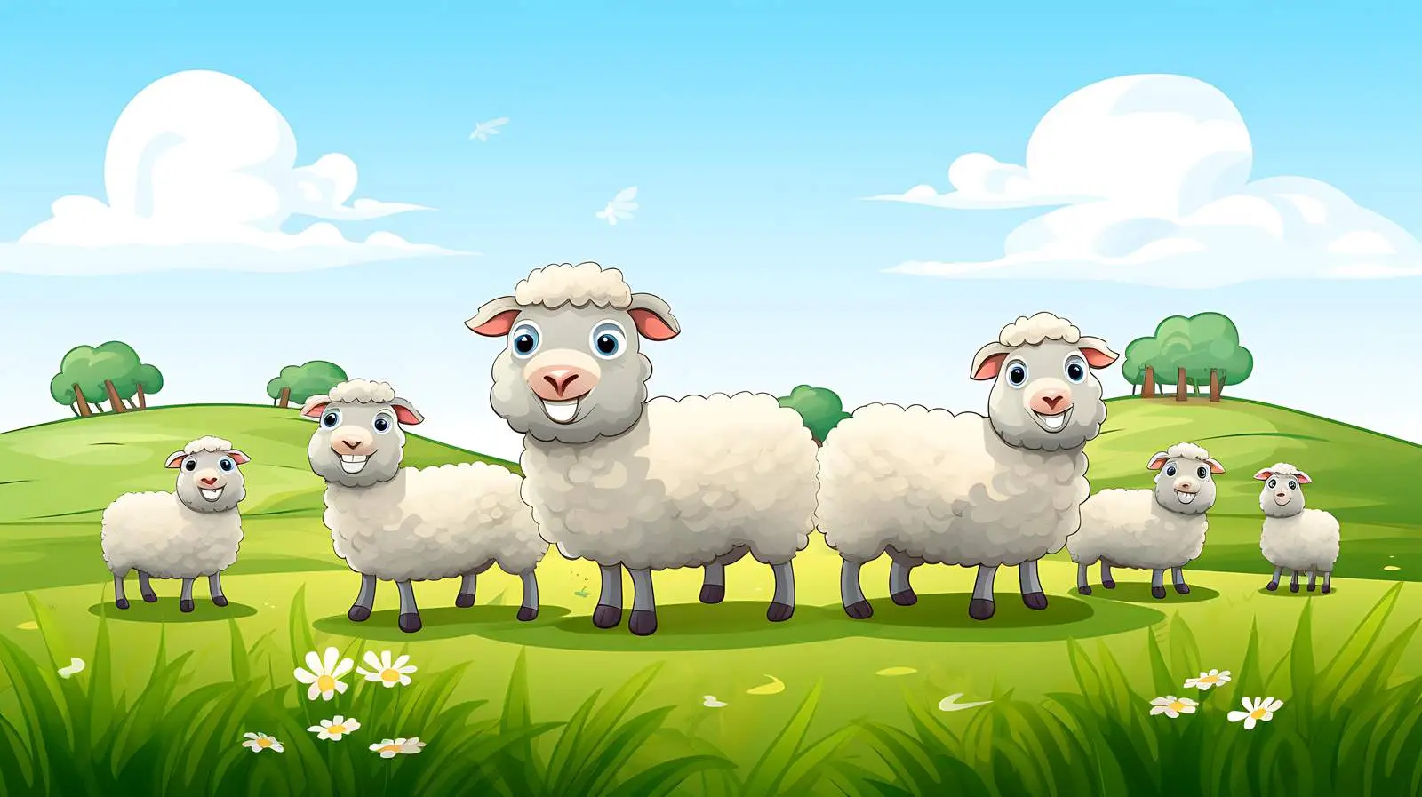 Sheep Herd in Field Vector Illustration — free download from Dotvec