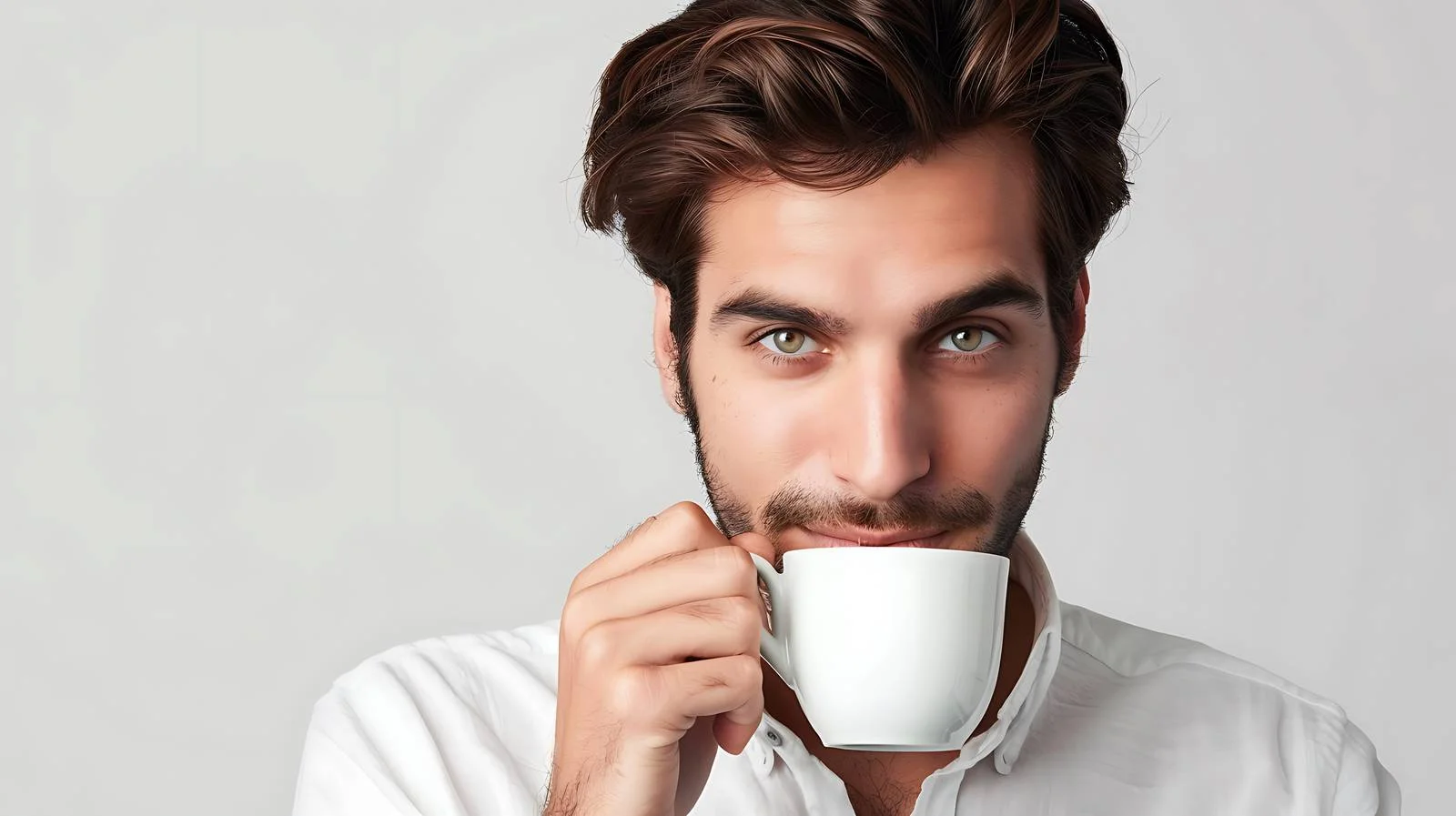 Stylish man savoring coffee gazes outdoors — free download from Dotvec