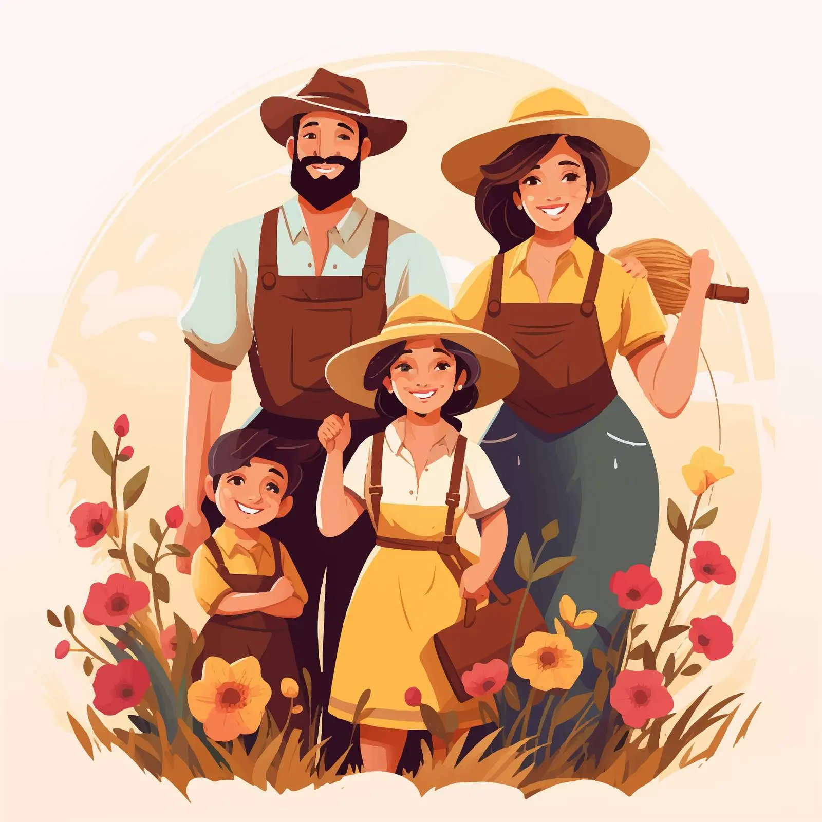 Happy Family of Farmers in Vectors — free download from Dotvec