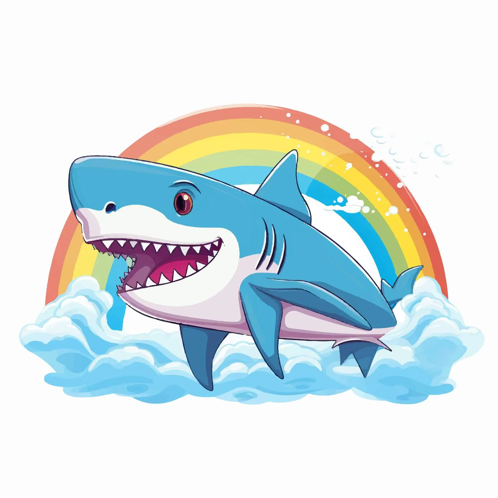 Happy Shark Lounging Under Rainbow Vector Cartoon — free download from Dotvec