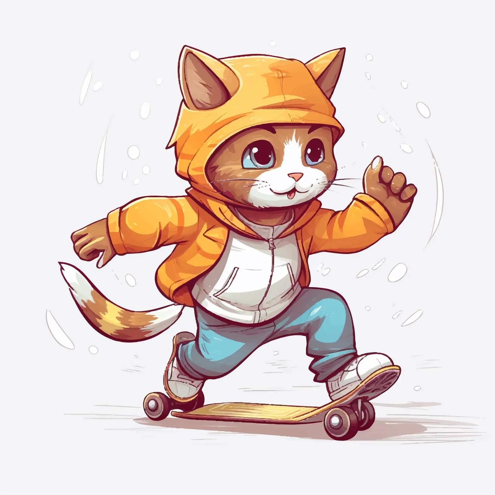 Hero Cat Skating Illustration on White Background – free boarding image from Dotvec