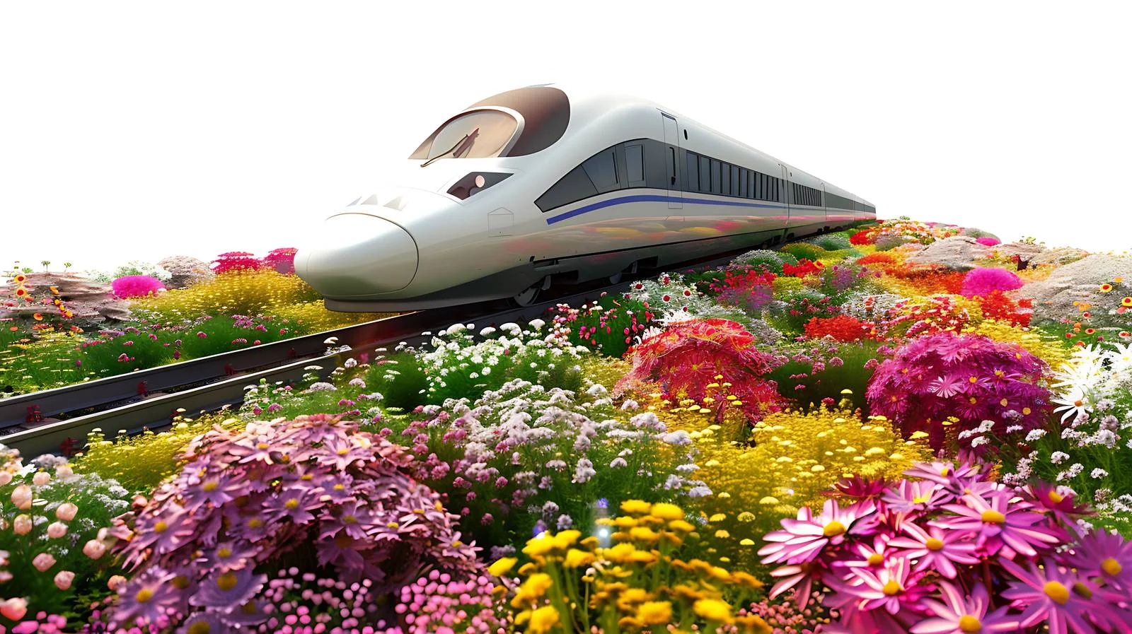 Scenic high-speed train through flower sea — free download from Dotvec
