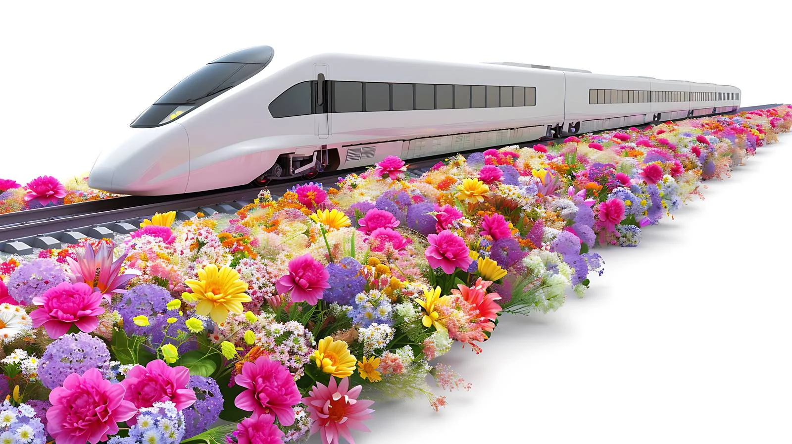 Scenic High-Speed Railway Through Floral Landscape — free download from Dotvec