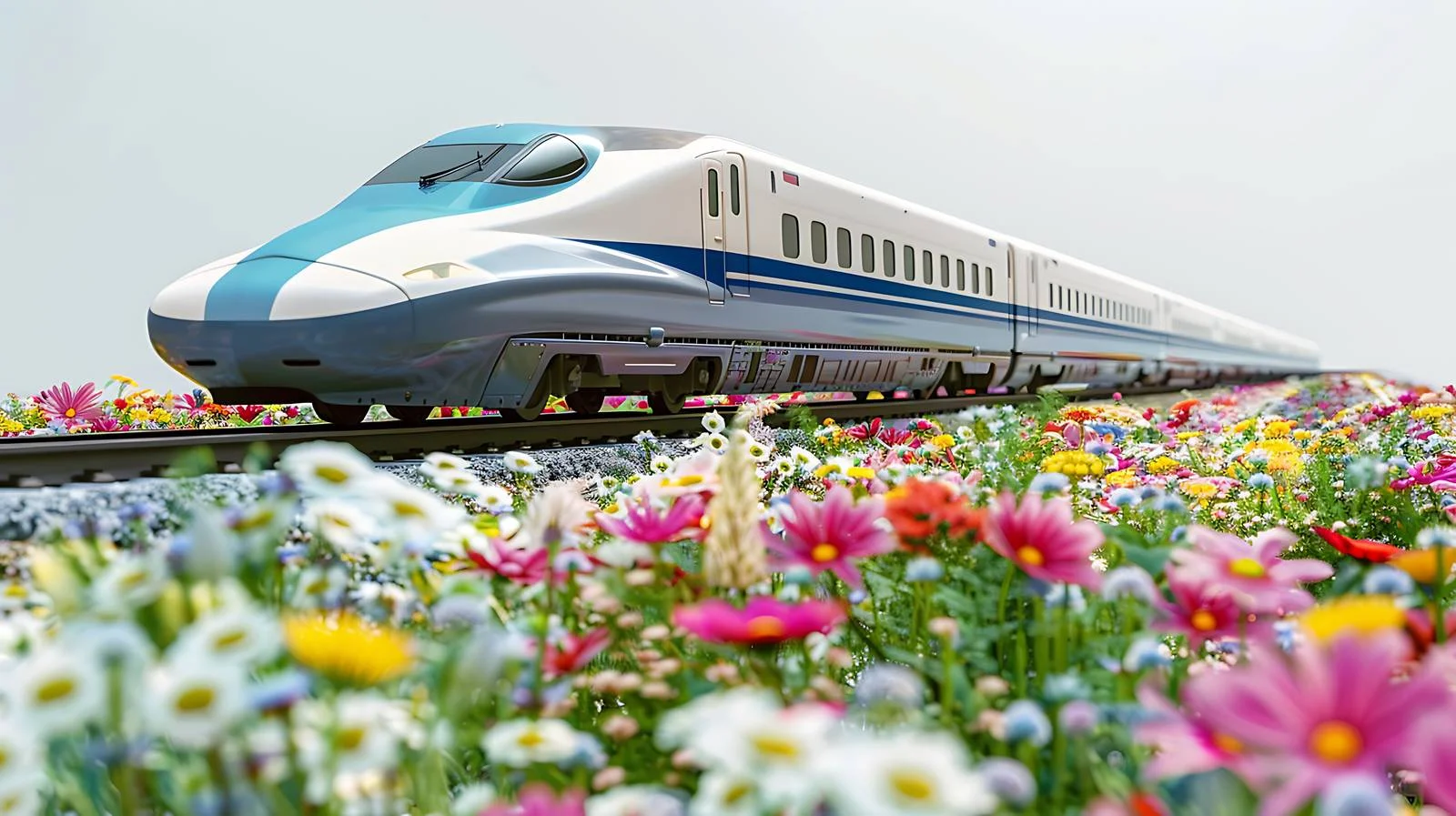 Spectacular high-speed train amid flower sea — free download from Dotvec