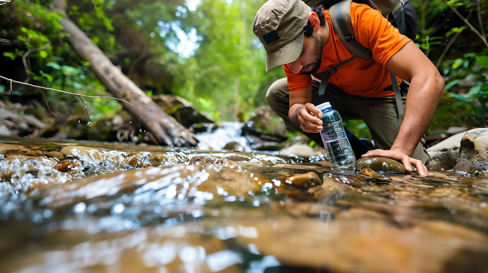Hiker Refreshes at Stream During Hike — free download from Dotvec