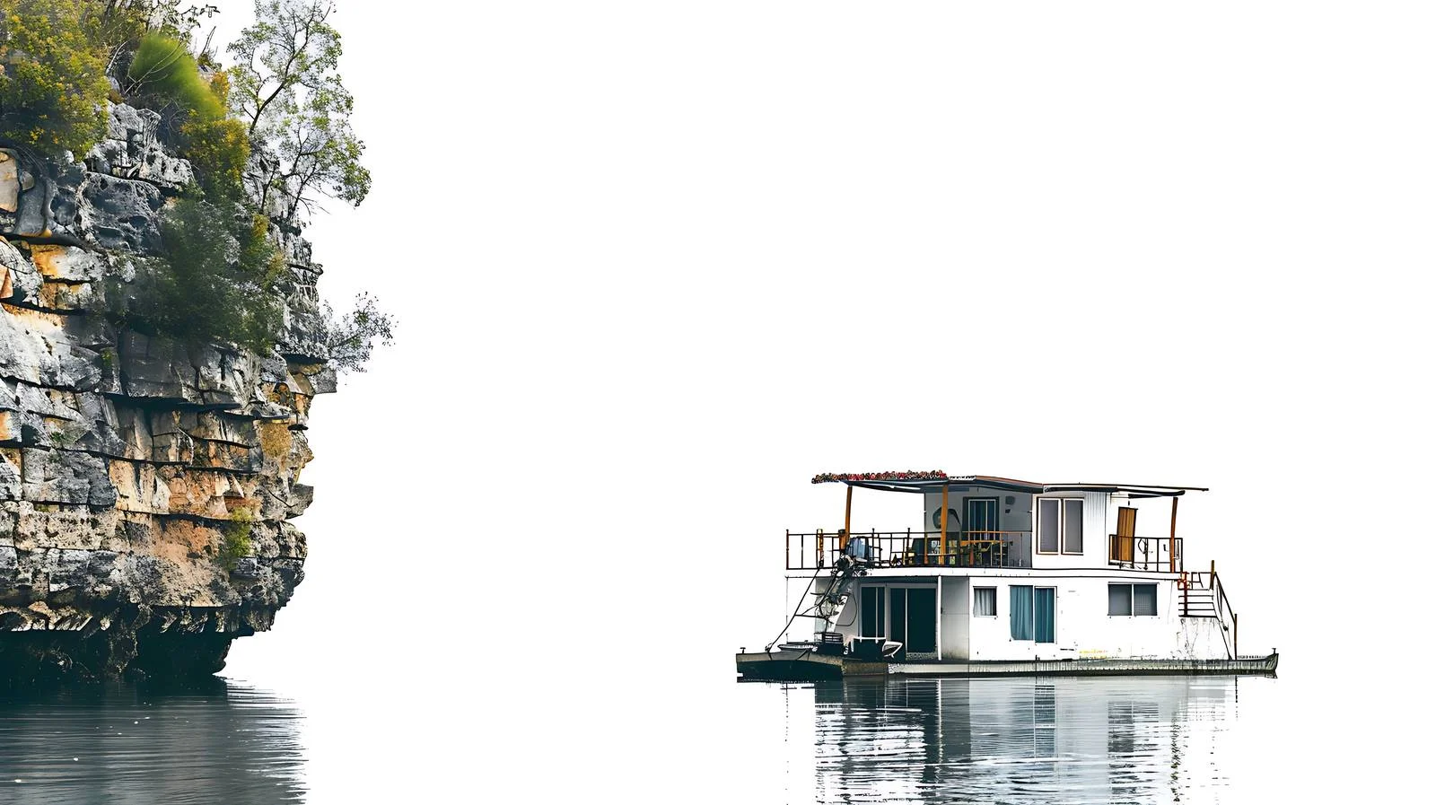 Houseboat drifts from water's edge – free drifts image from Dotvec