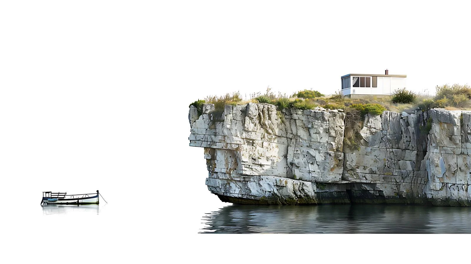 Houseboat drifts from water's edge scene — free download from Dotvec