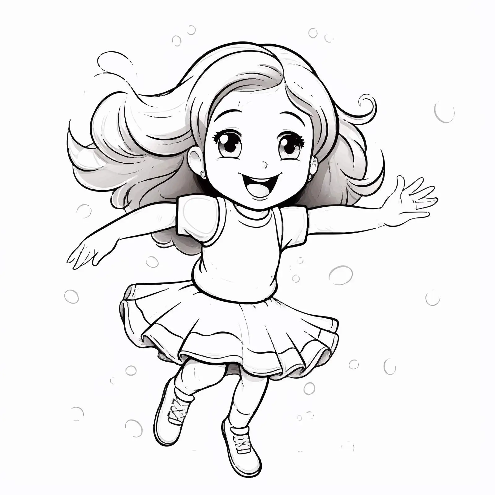 Joyful Cartoon Girl Dancing Outline for Coloring — free download from Dotvec