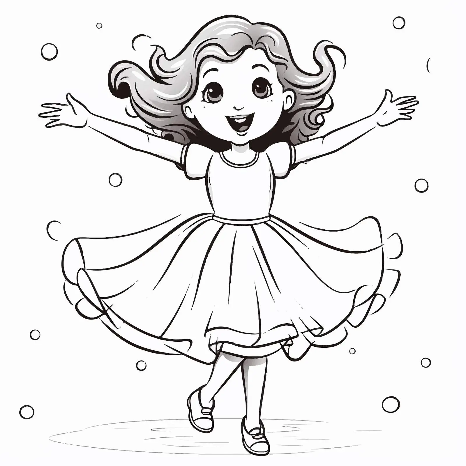 Joyful Cartoon Girl Dancing for Coloring — free download from Dotvec