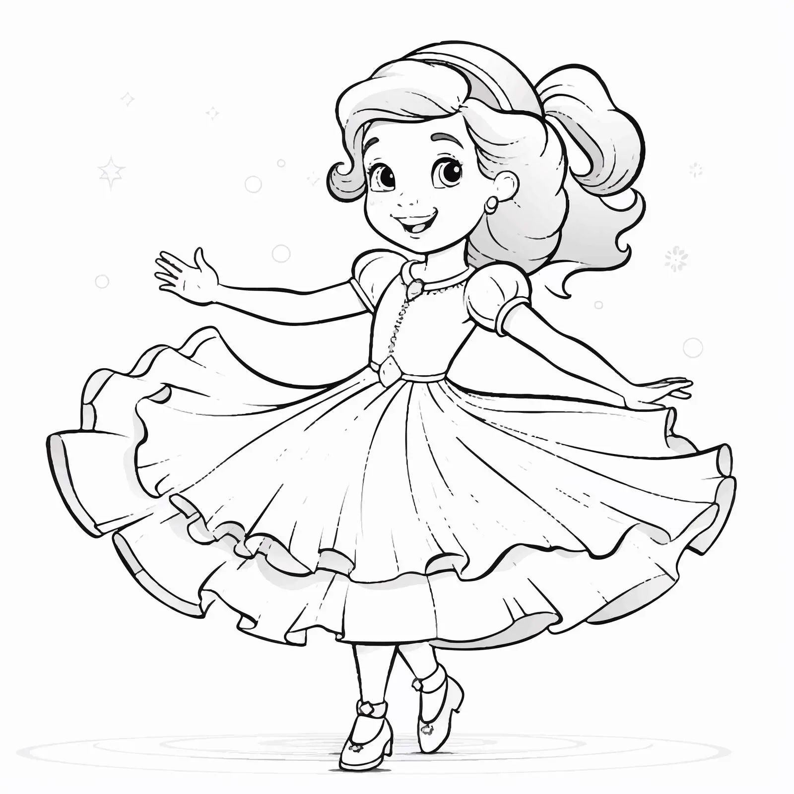 Joyful Cartoon Girl Dancing with Coloring Pages — free download from Dotvec