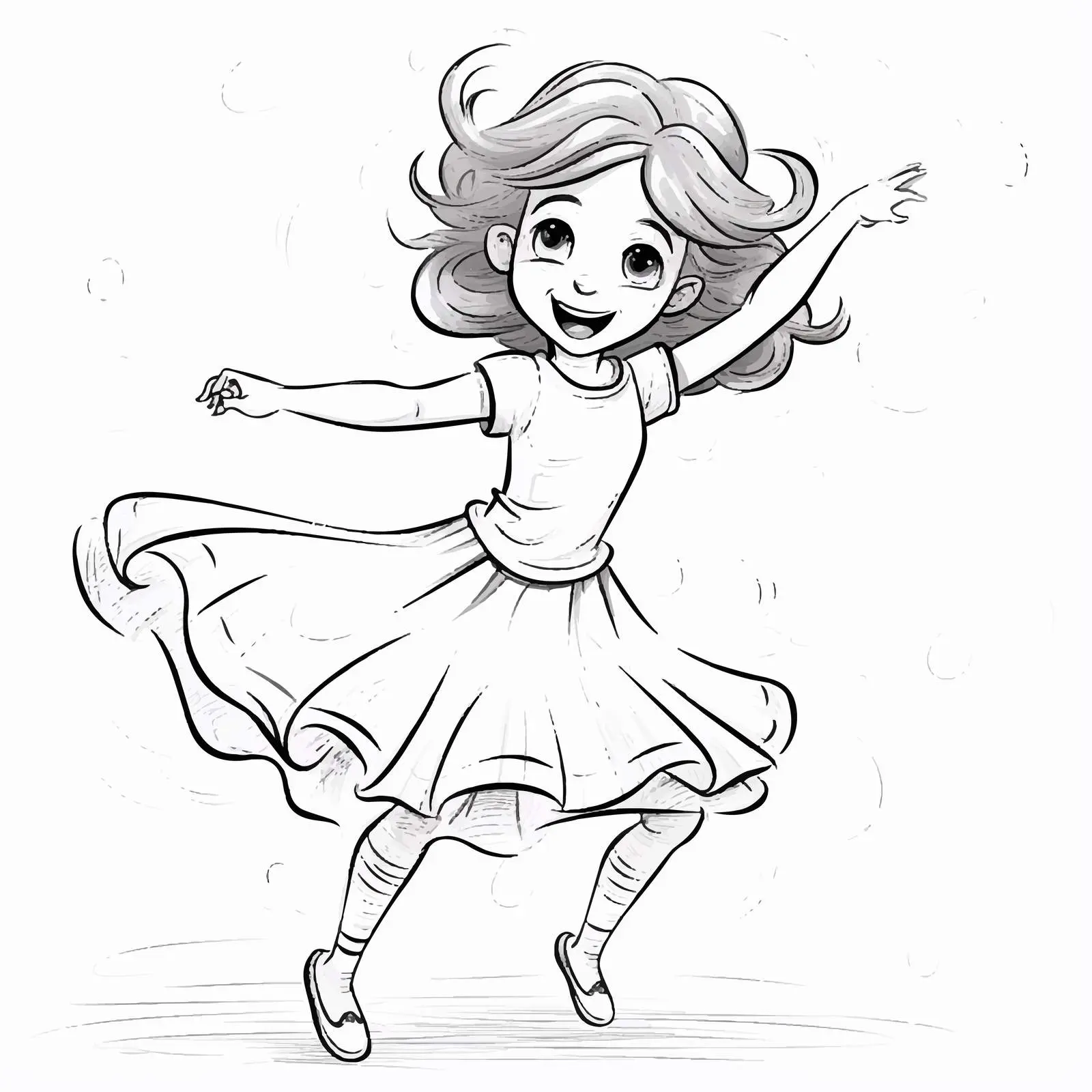 Joyful Cartoon Girl Dancing Coloring Page Vector — free download from Dotvec