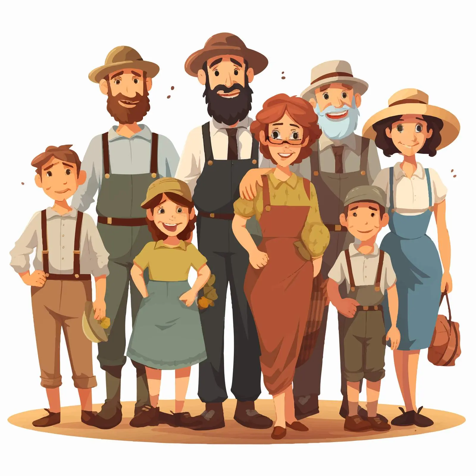 Joyful Family of Farmers in Cartoon Vector Style — free download from Dotvec