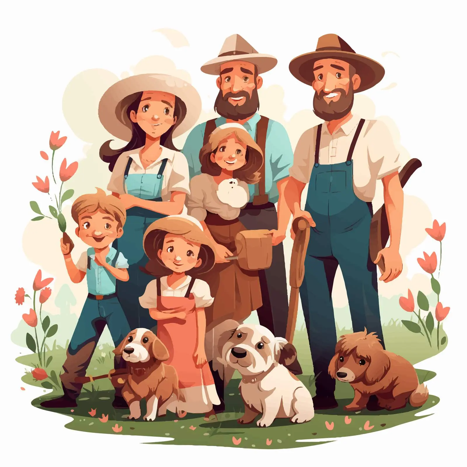 Joyful Family of Farmers in Cartoon Vector Style — free download from Dotvec